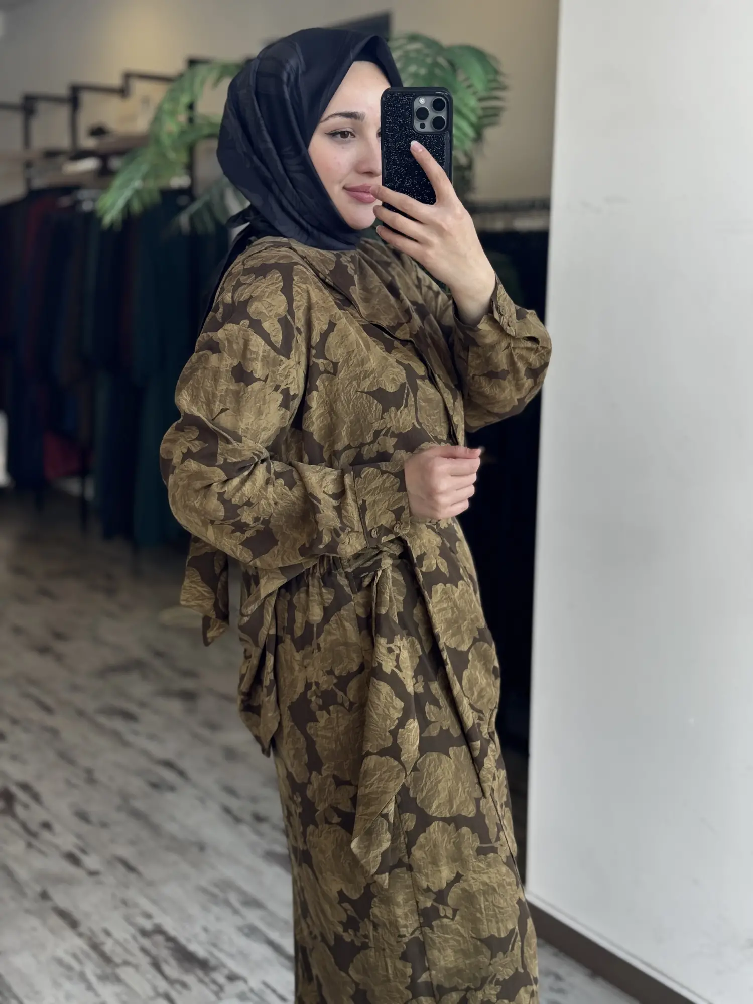 Kahma Floral Desenli Tencel Gömlek Etek Takım