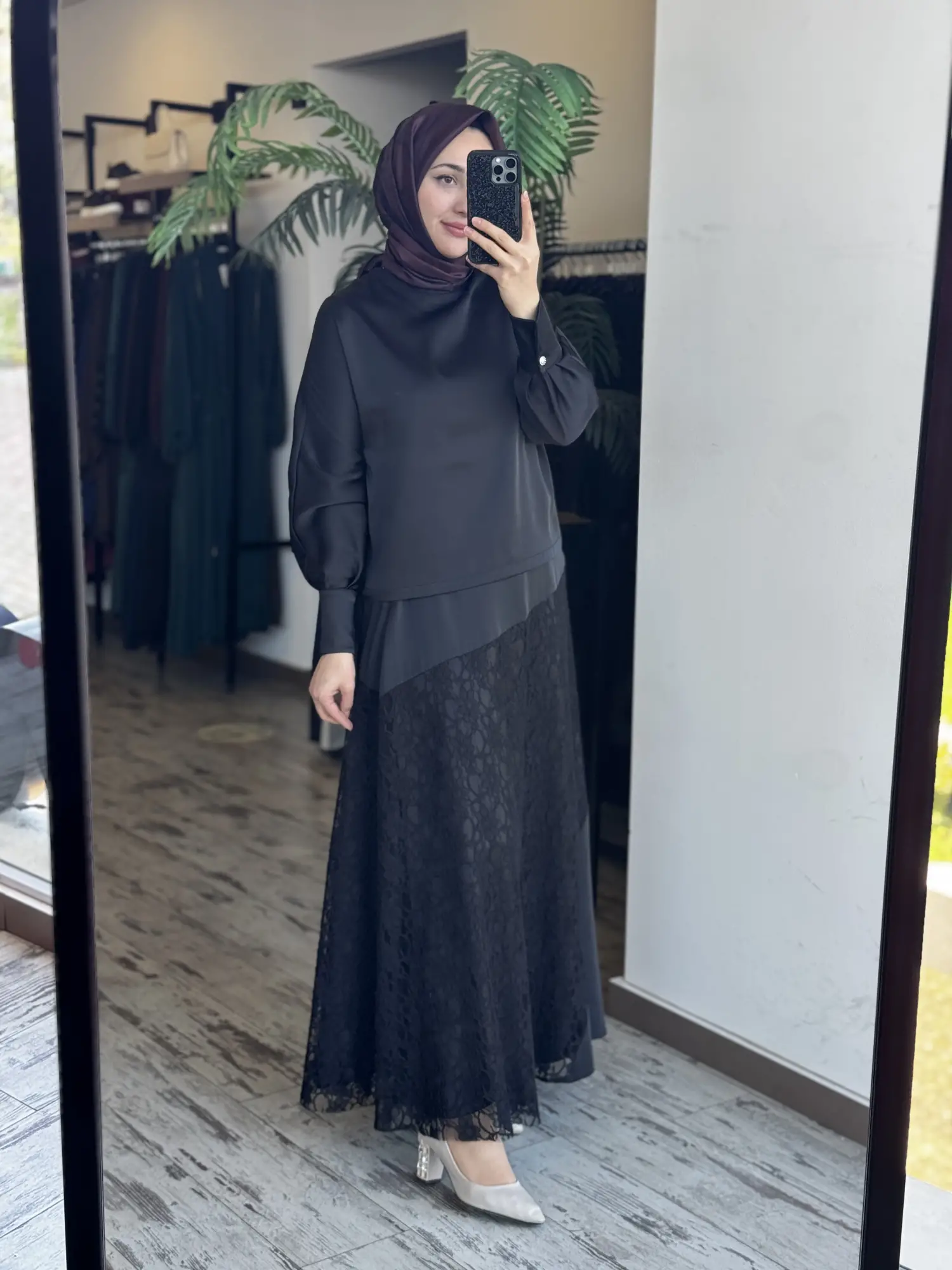 Zems Güpürlü Saten Etek Bluz Takım 2T079
