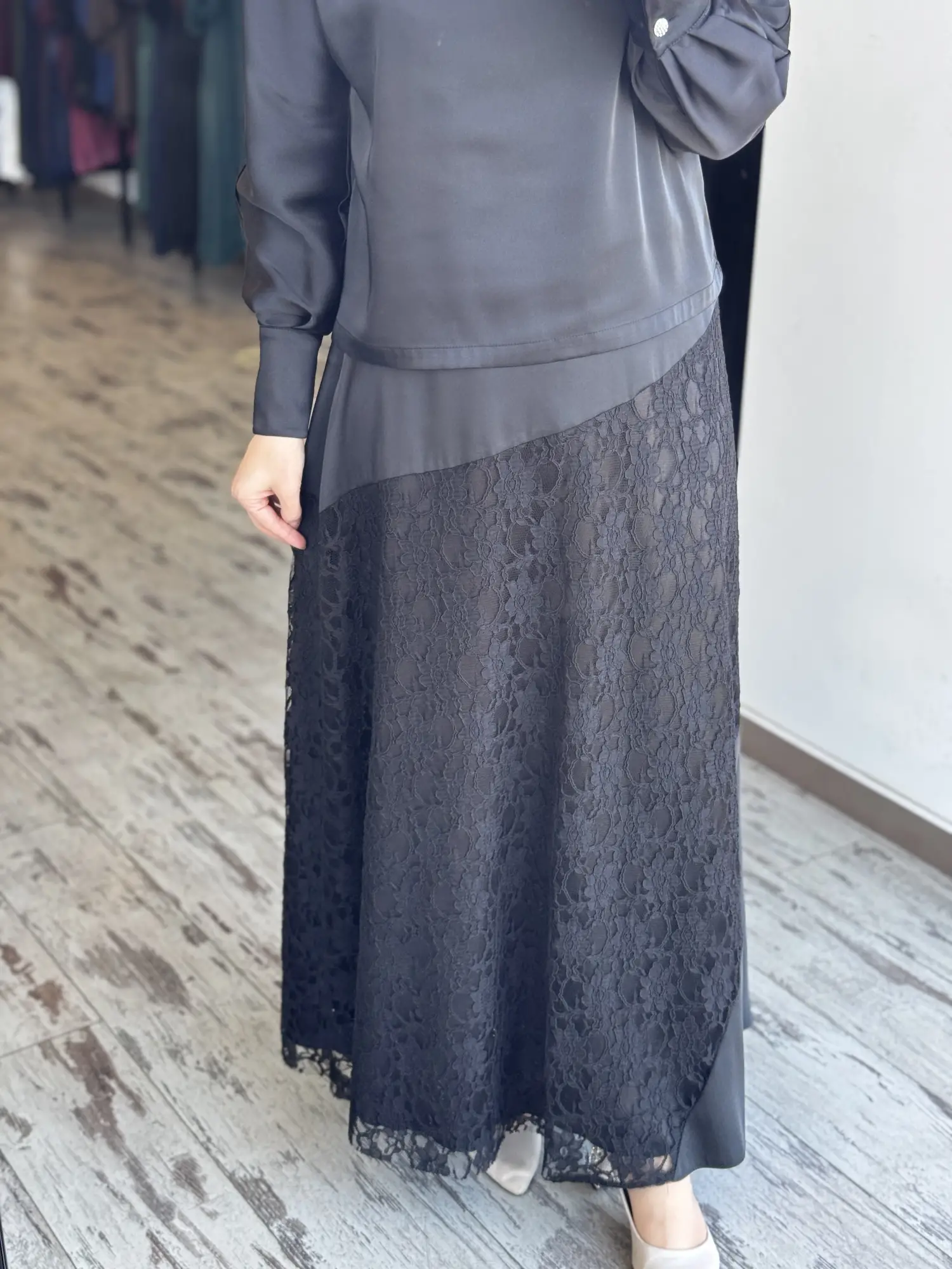 Zems Güpürlü Saten Etek Bluz Takım 2T079