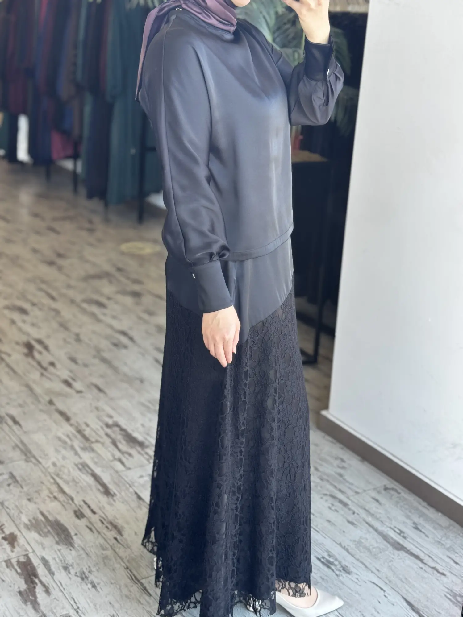 Zems Güpürlü Saten Etek Bluz Takım 2T079
