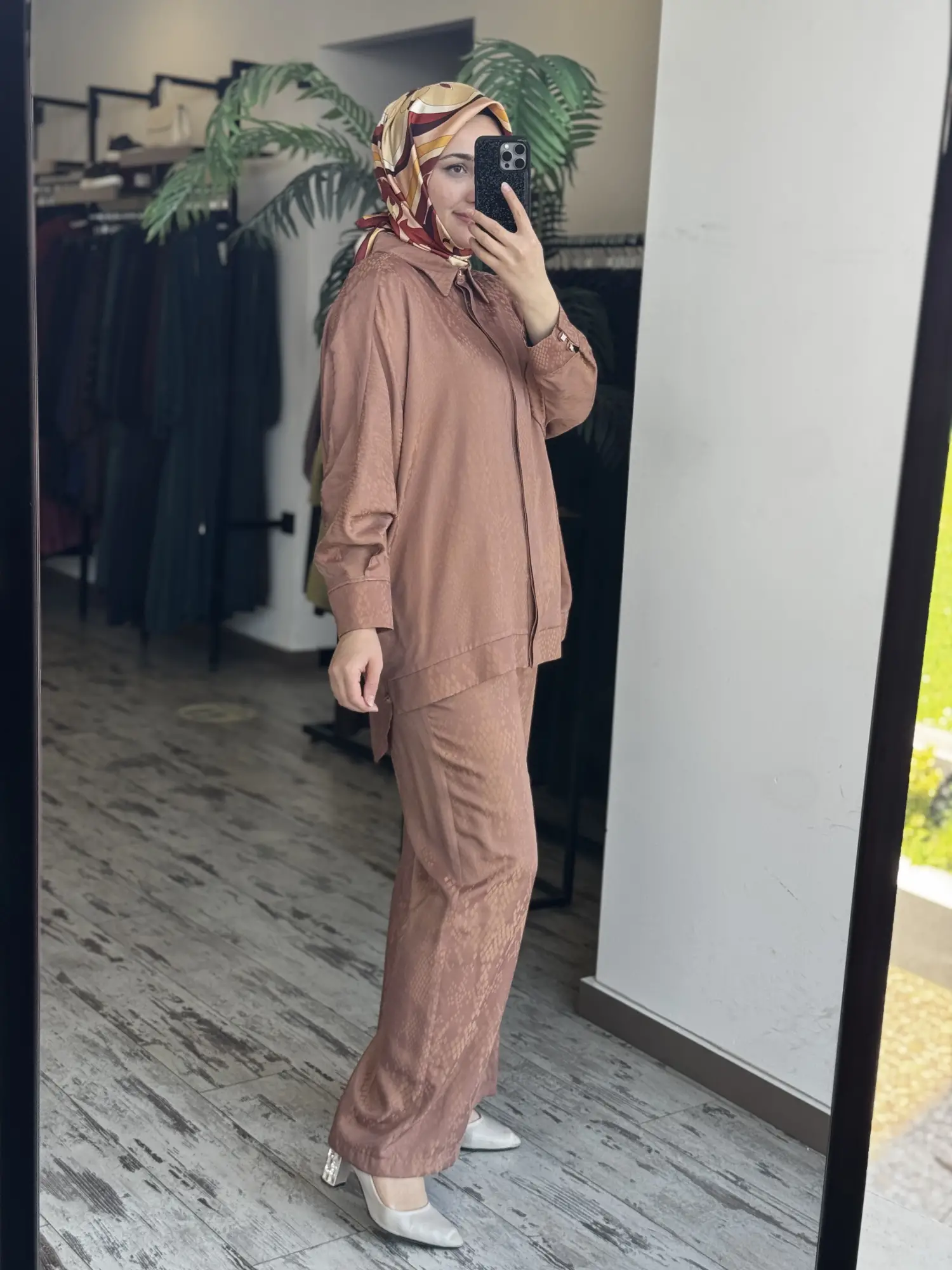 Tığ Triko Kendinden Desenli Yarasa Kol Gömlek Pantolon Takım TKM5021