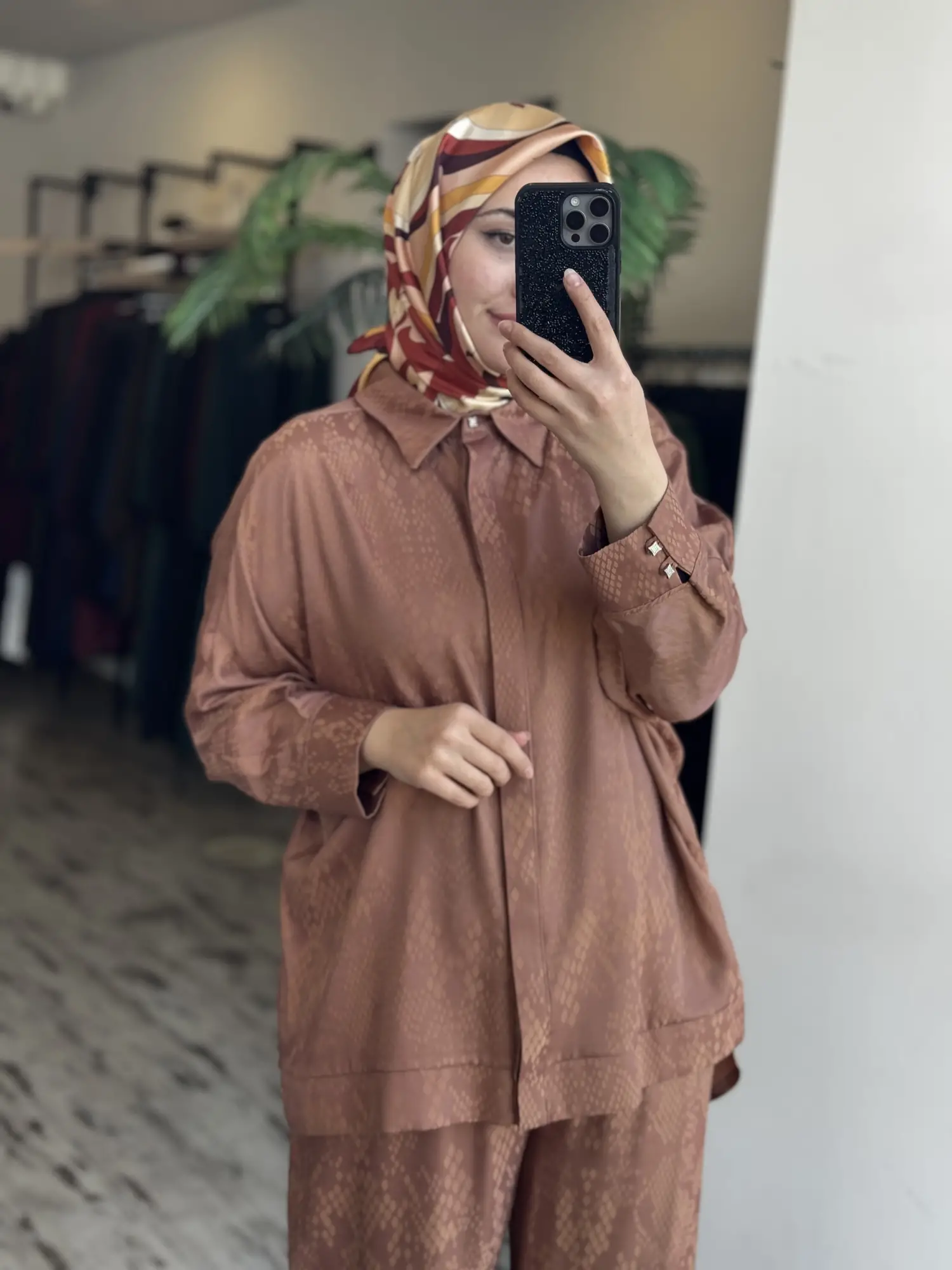 Tığ Triko Kendinden Desenli Yarasa Kol Gömlek Pantolon Takım TKM5021