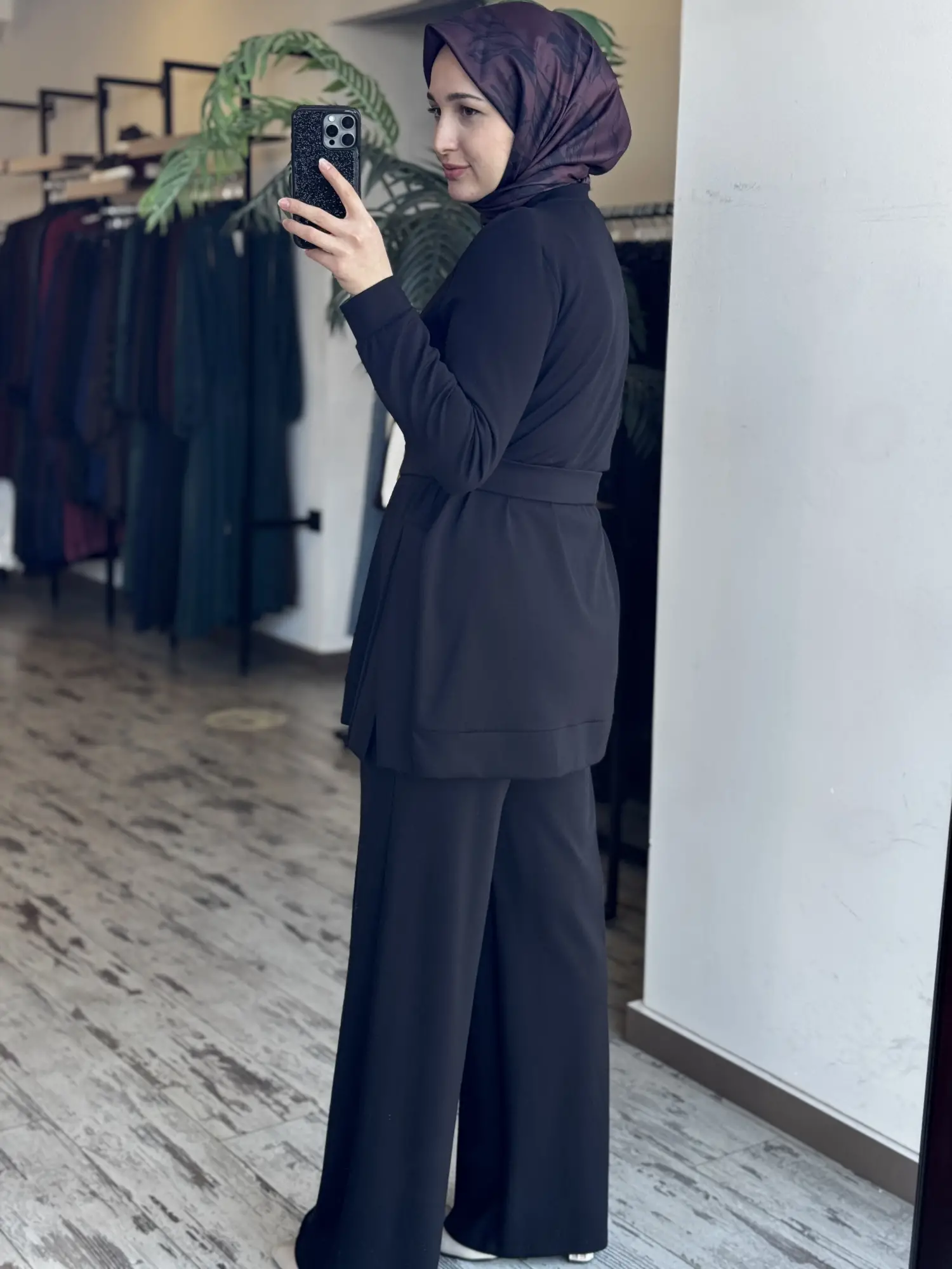Qupra Kuşağı Boncuk Detaylı Modal Tunik Pantolon Takım WAD12126
