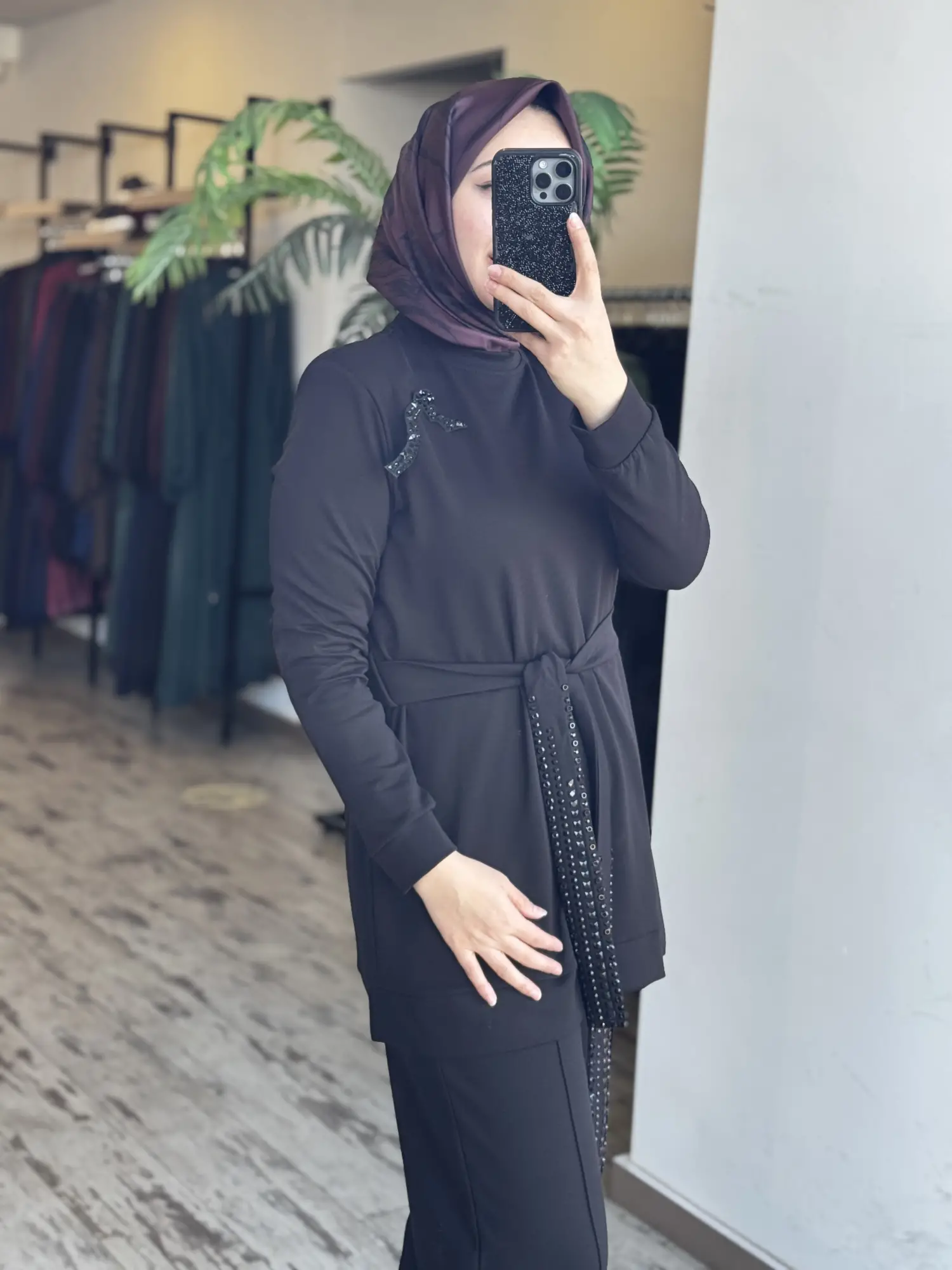 Qupra Kuşağı Boncuk Detaylı Modal Tunik Pantolon Takım WAD12126