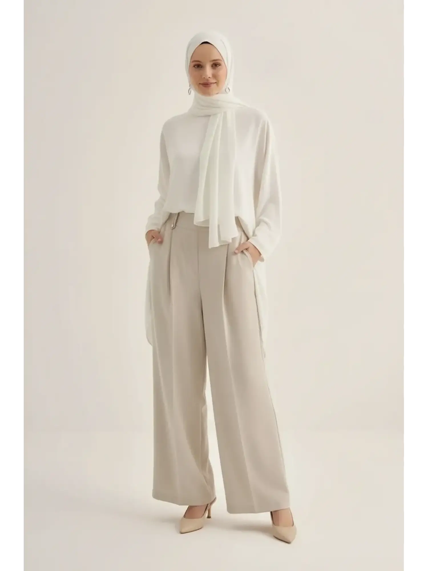 Clande Önü Nervürlü Cepli Palazzo Pantolon