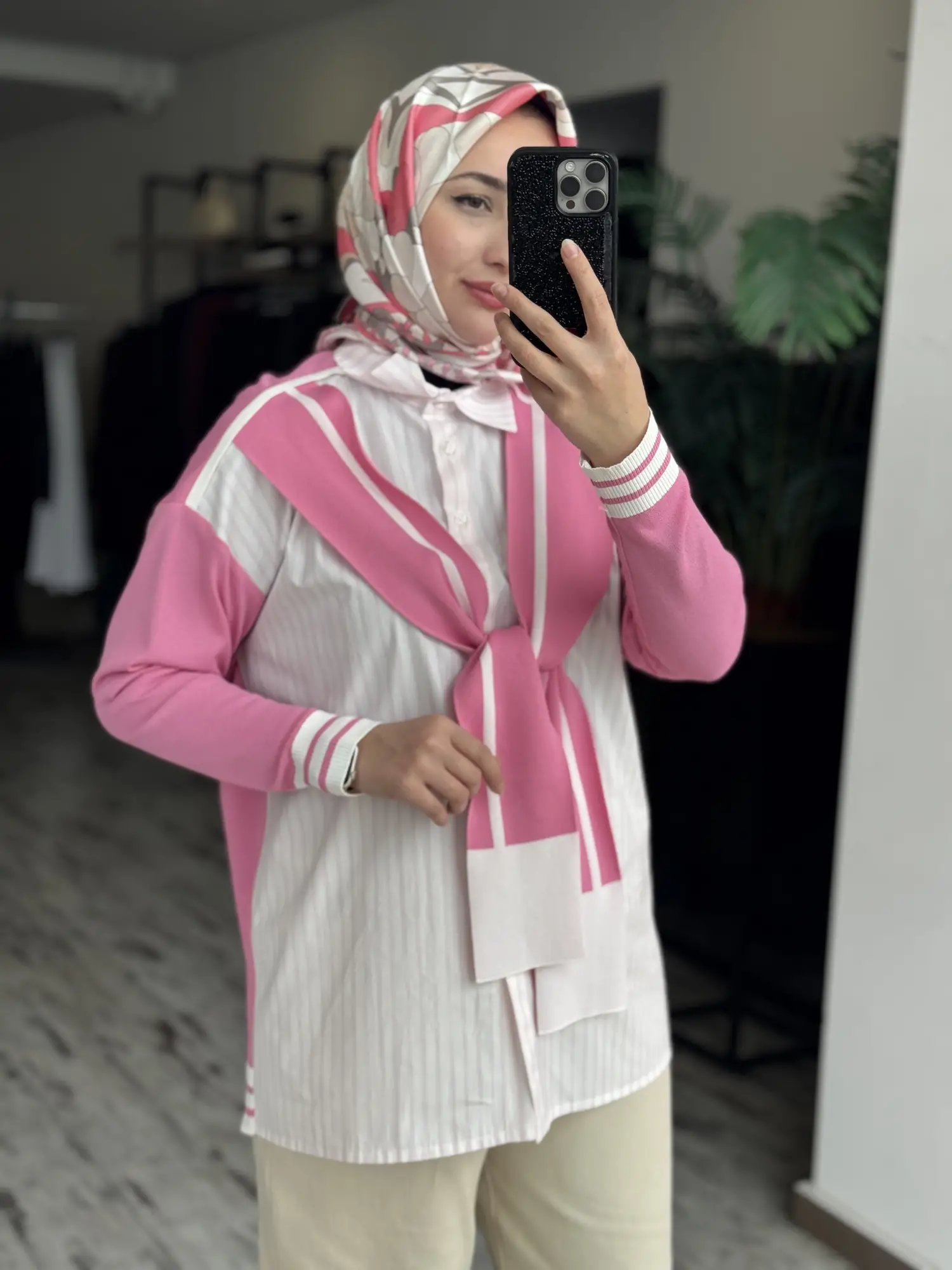 Tığ Triko Önden Bağlamalı Triko Detaylı Gömlek GML22125