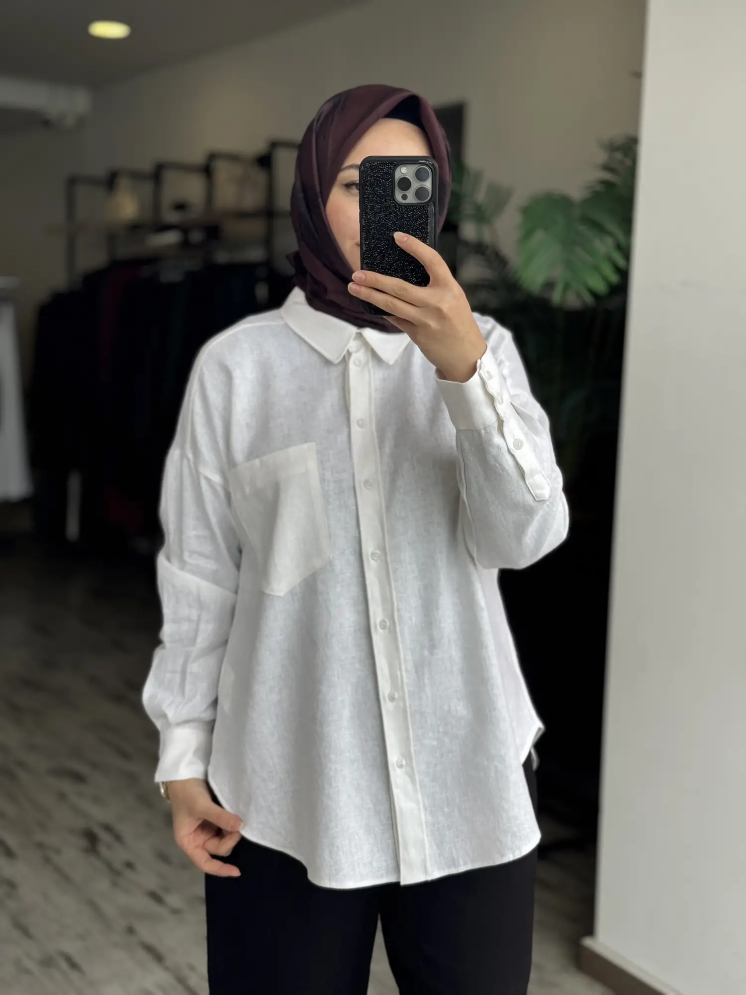 Kayra Yaka Cepli Basic Keten Gömlek KA21134