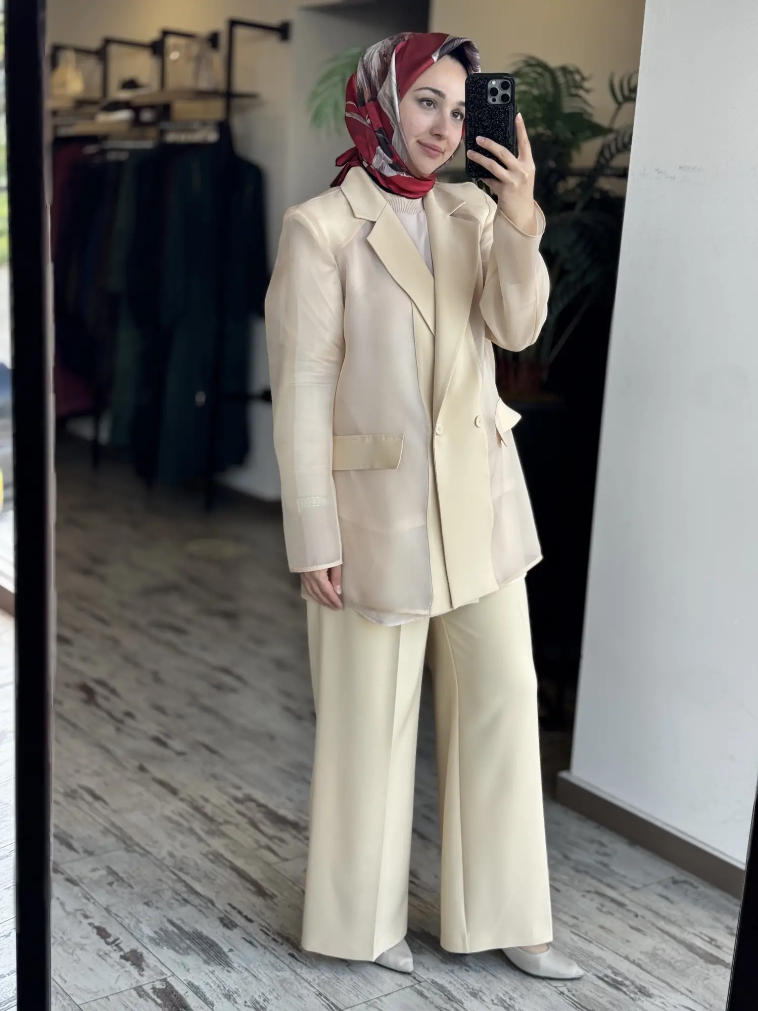 Kahma Organze Detaylı Ceket Pantolon Takım