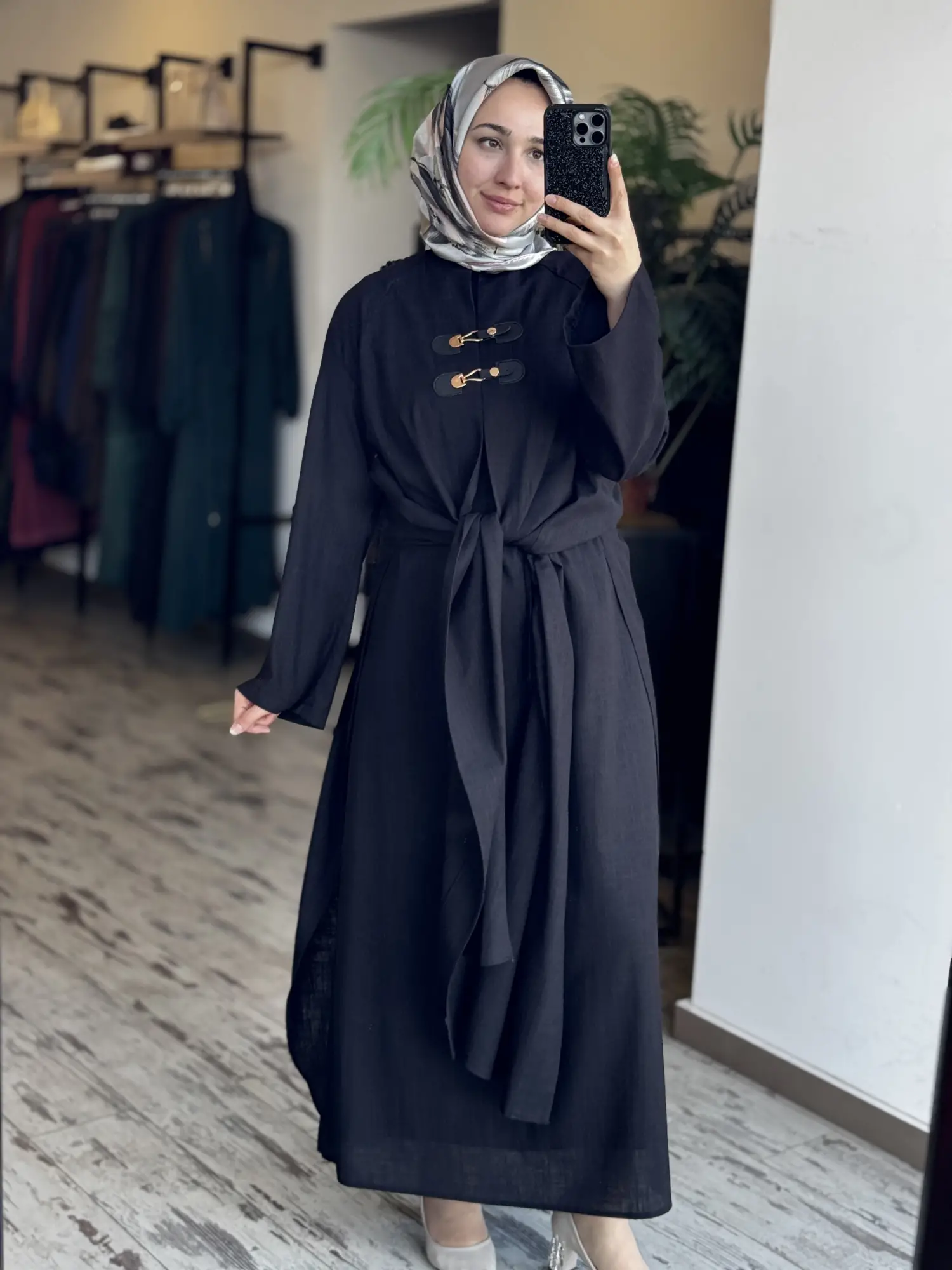 Qupra Parça Detaylı Keten Kimono Elbise Takım WAD1530