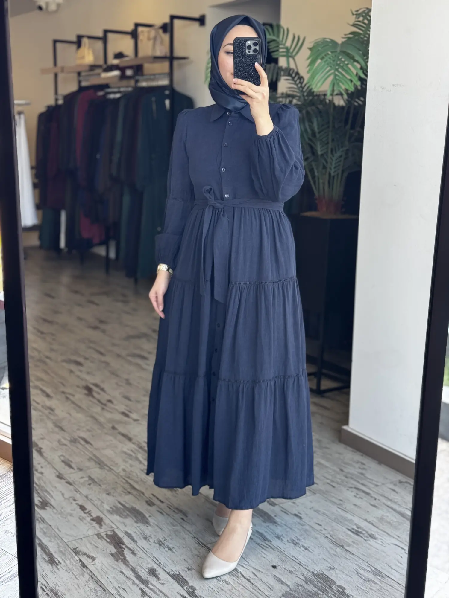 Almarwah Boydan Düğmeli Keten Elbise 303897