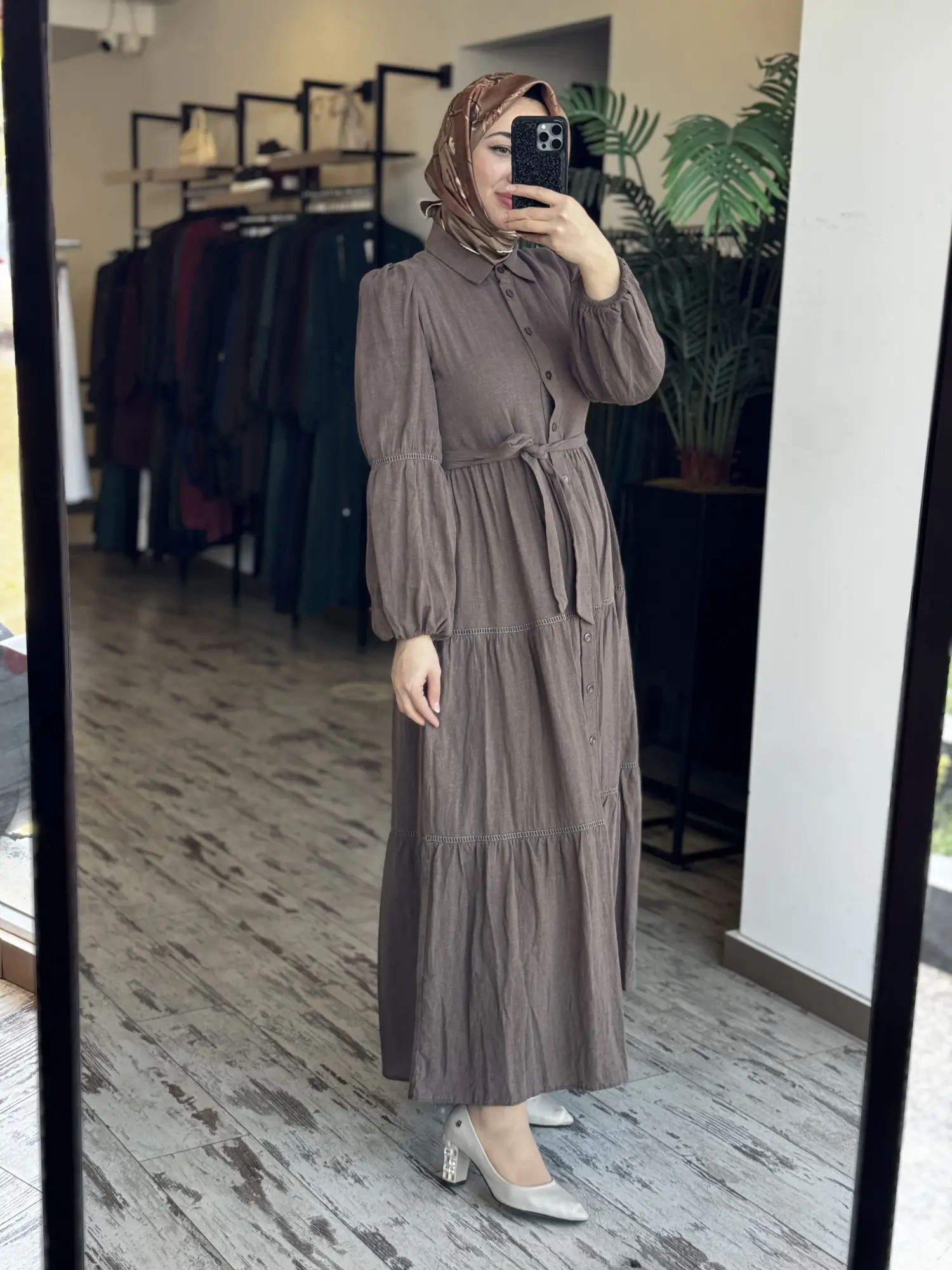 Almarwah Boydan Düğmeli Keten Elbise 303897