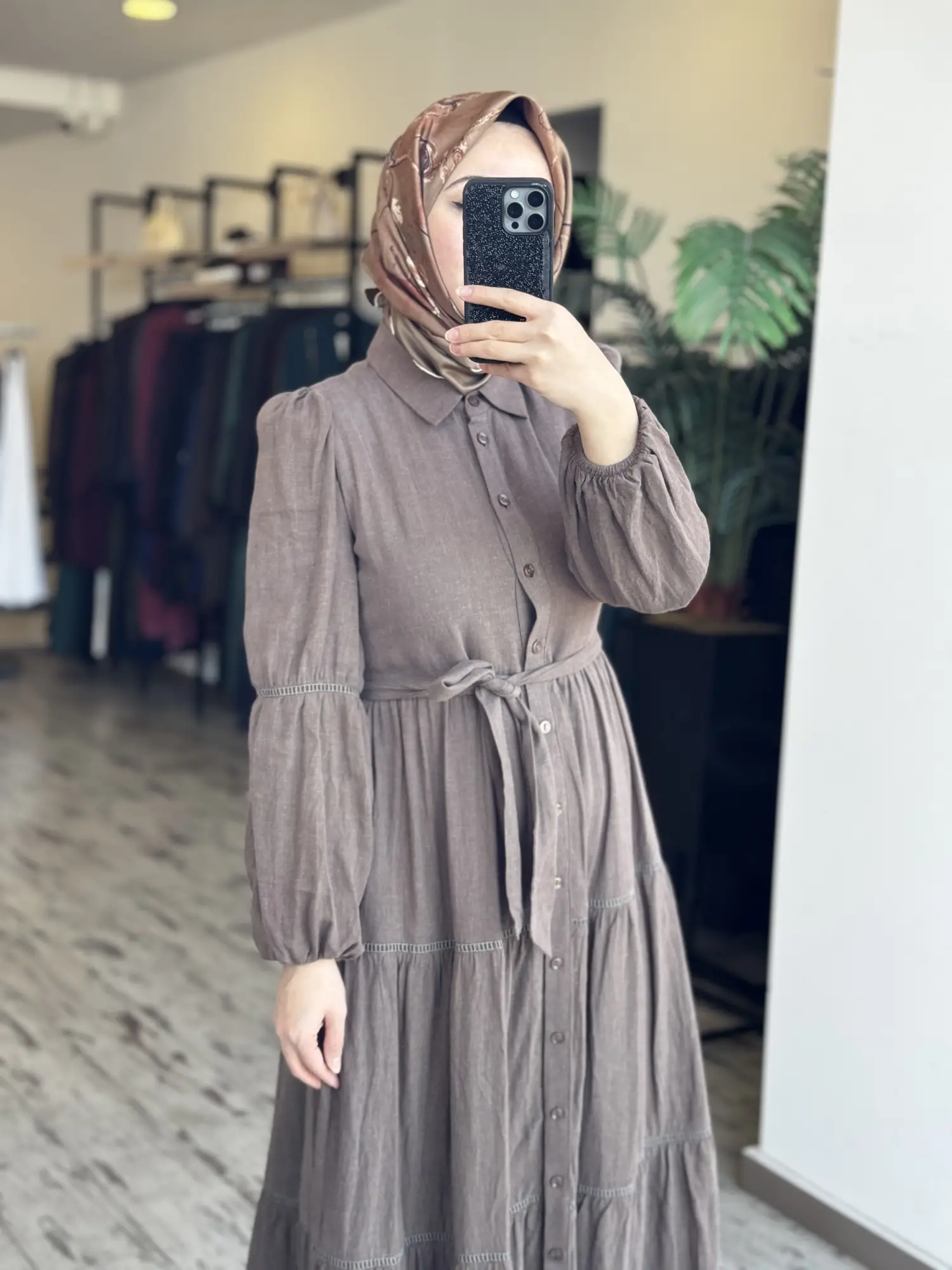 Almarwah Boydan Düğmeli Keten Elbise 303897