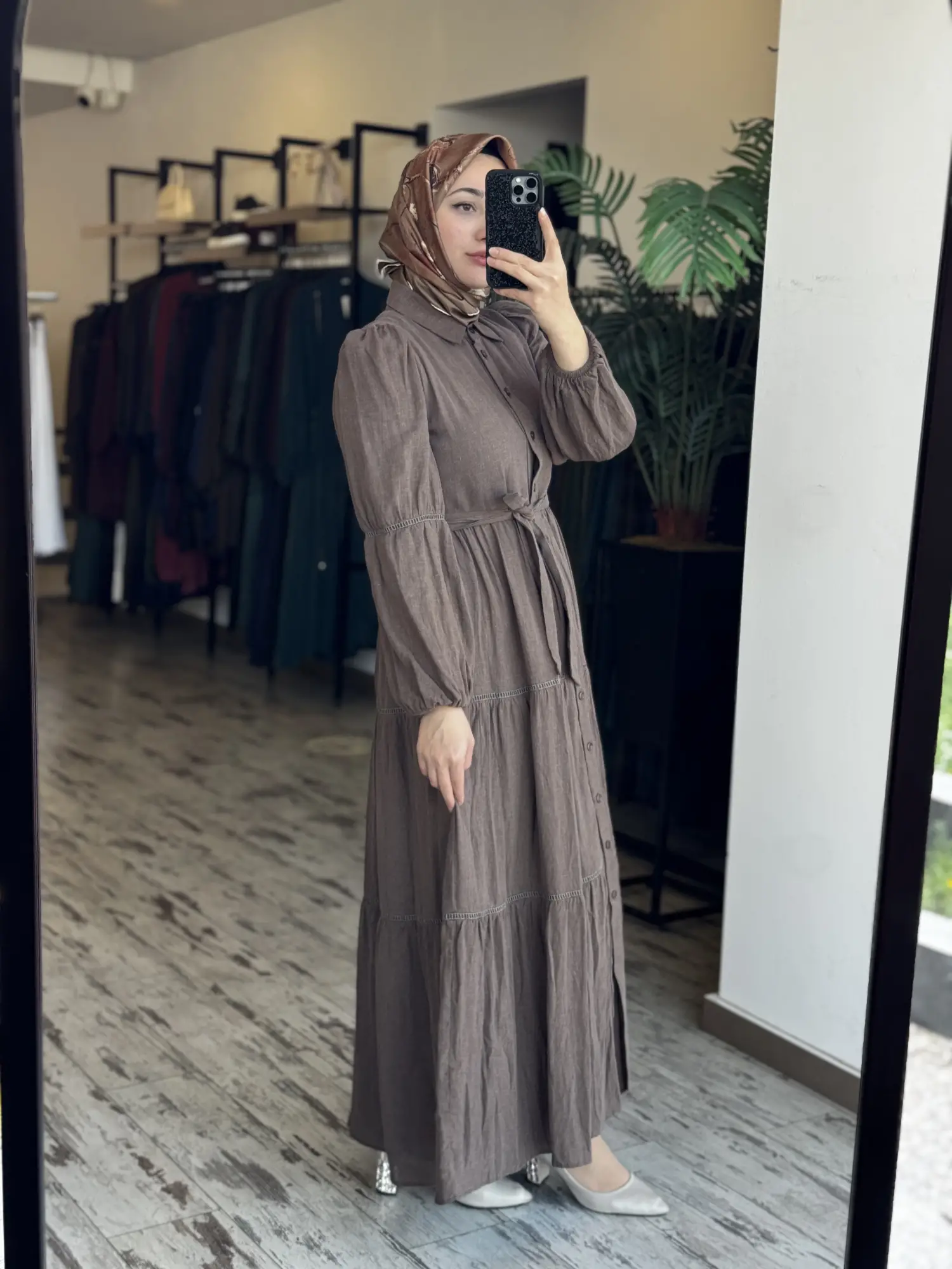 Almarwah Boydan Düğmeli Keten Elbise 303897