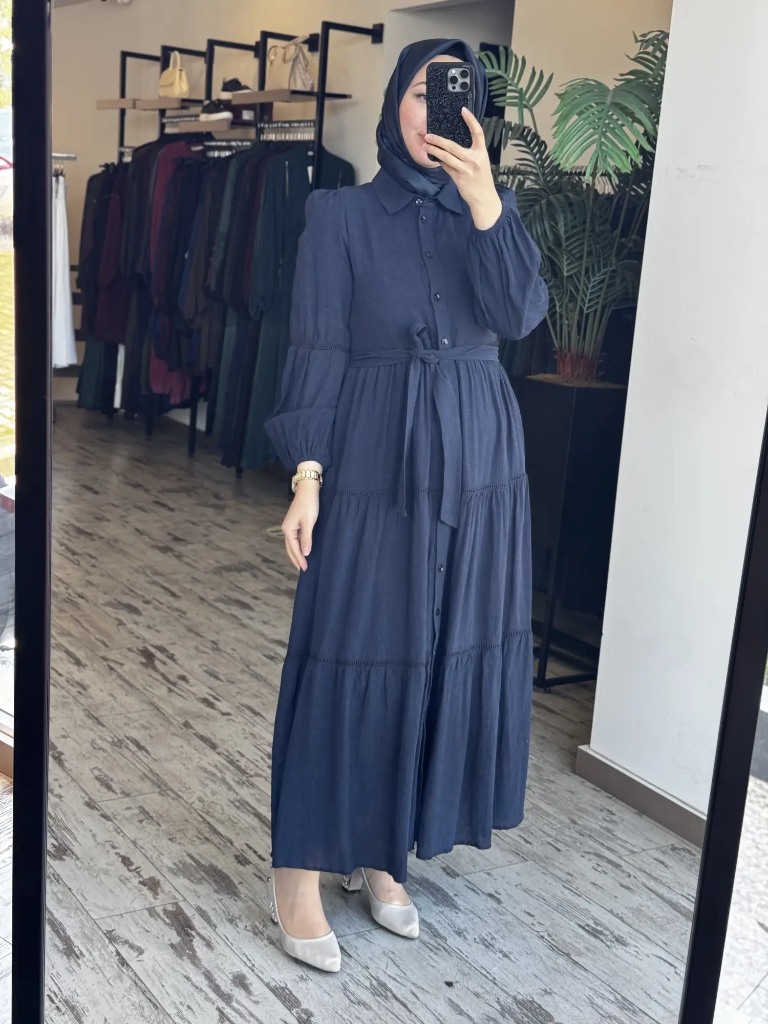 Almarwah Boydan Düğmeli Keten Elbise 303897