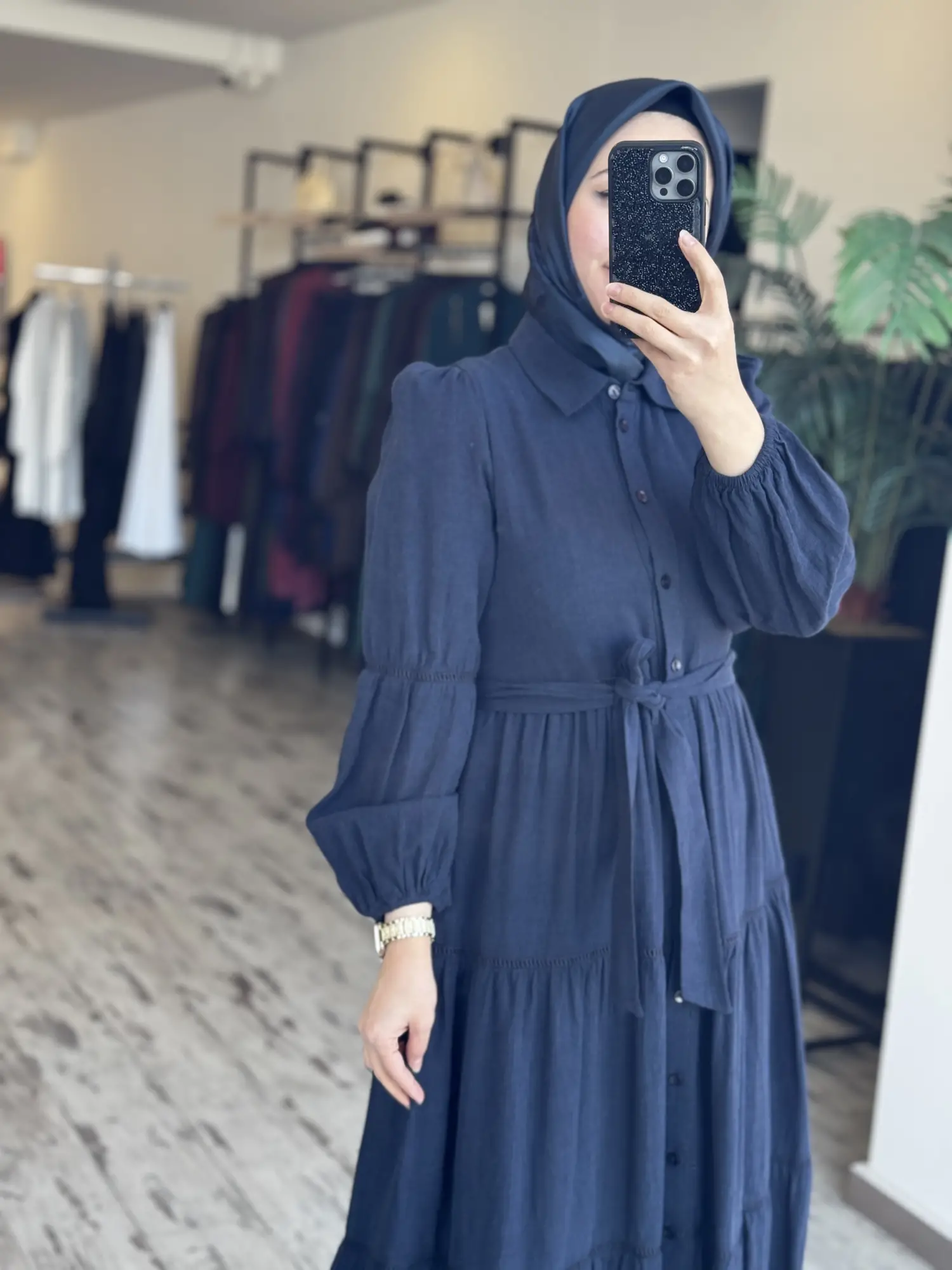 Almarwah Boydan Düğmeli Keten Elbise 303897