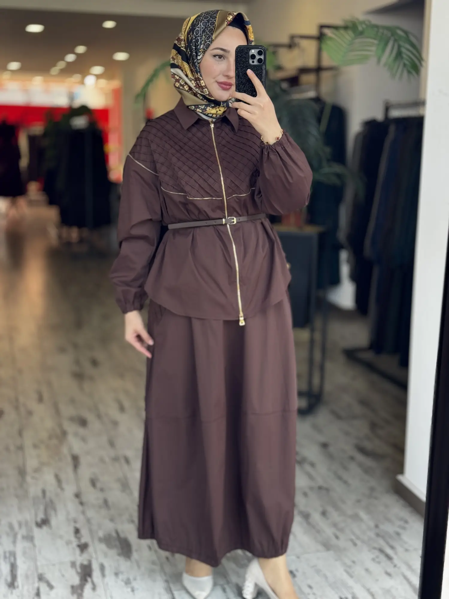 Misswhence Drape ve Fermuar Detaylı Ceket Etek Takım 39307