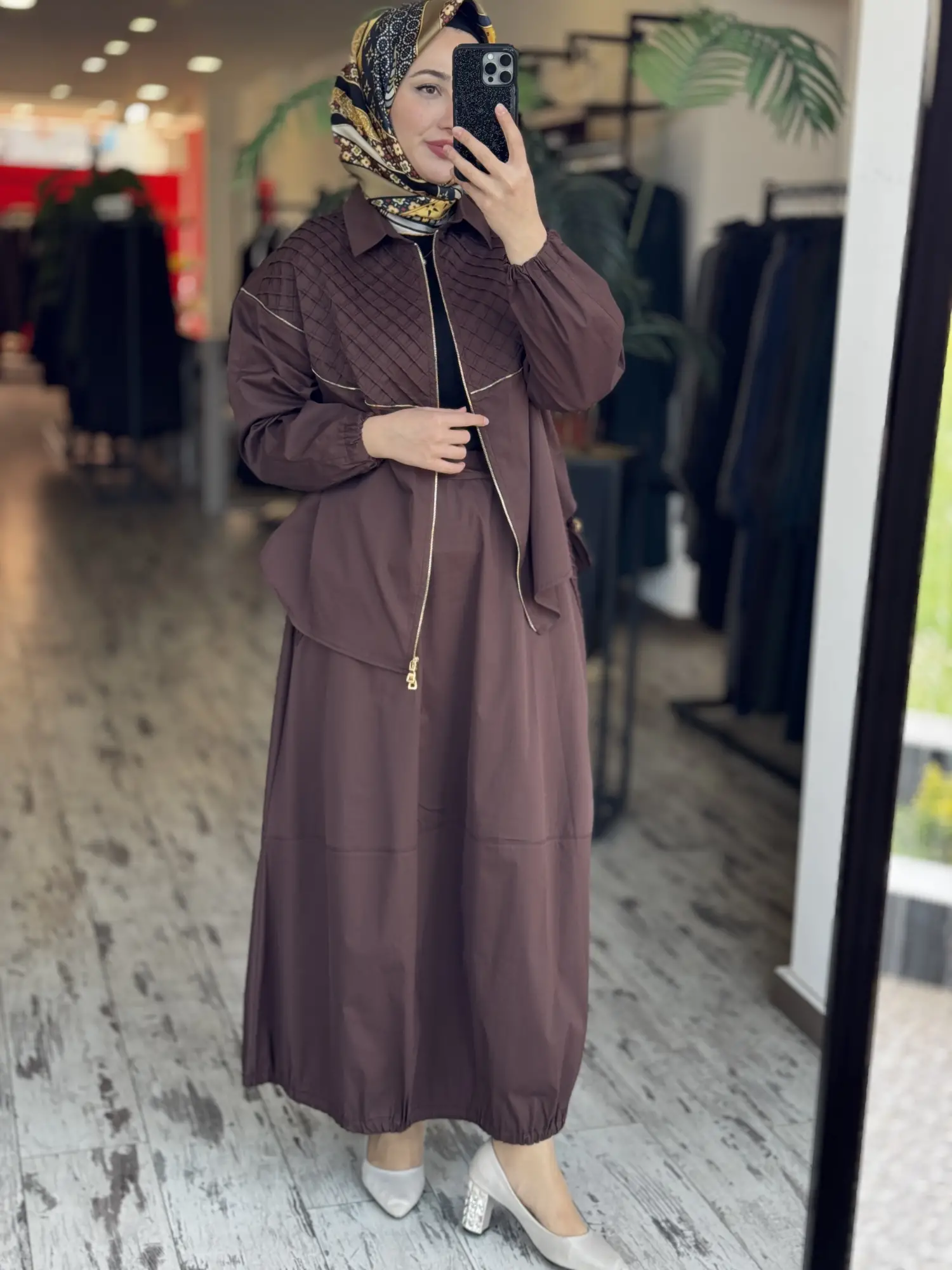 Misswhence Drape ve Fermuar Detaylı Ceket Etek Takım 39307