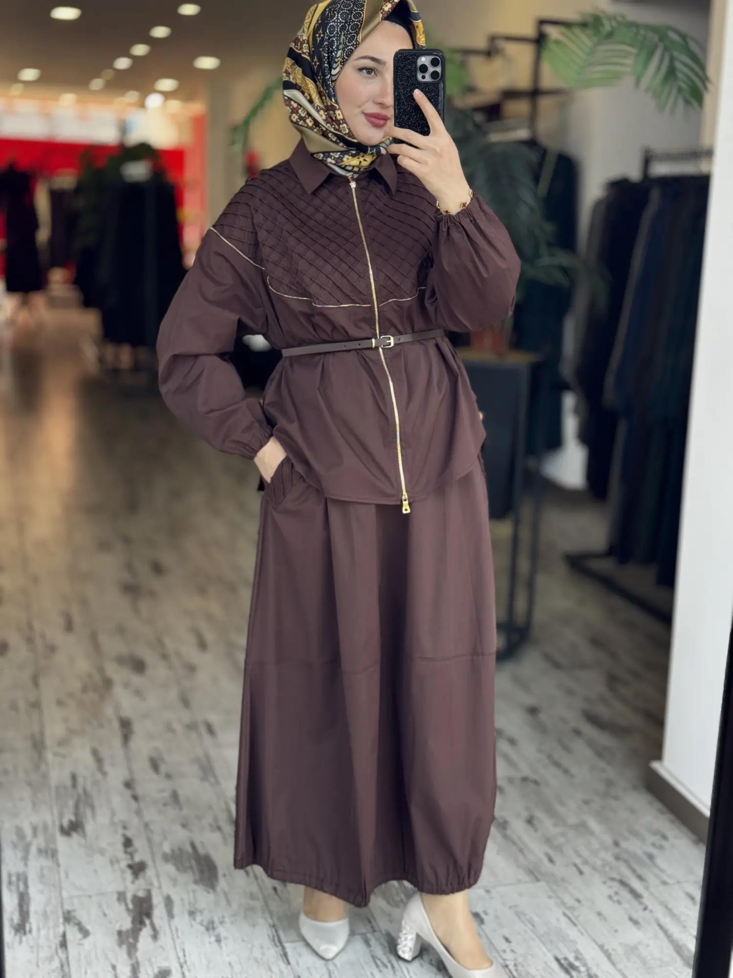 Misswhence Drape ve Fermuar Detaylı Ceket Etek Takım 39307