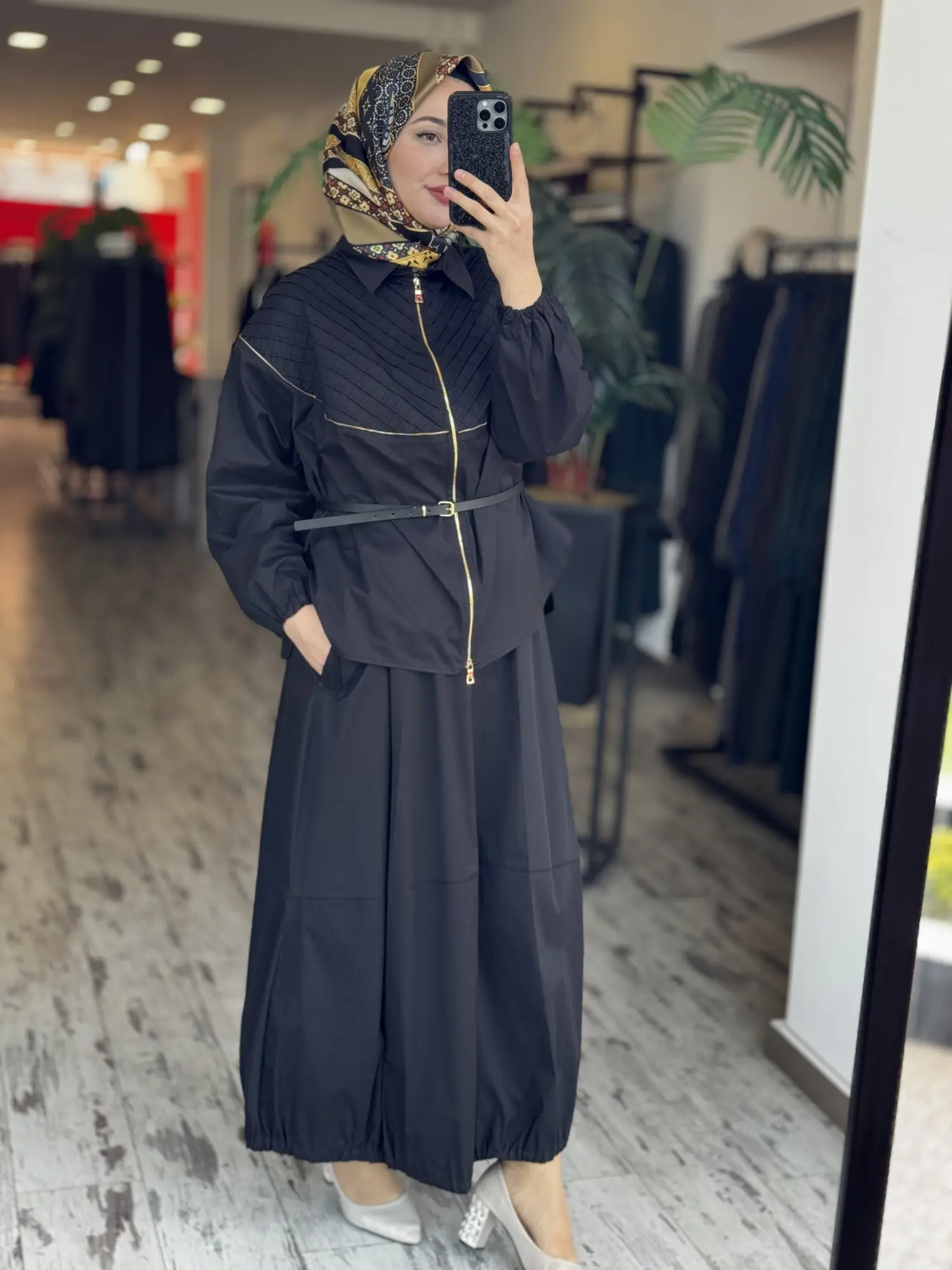 Misswhence Drape ve Fermuar Detaylı Ceket Etek Takım 39307