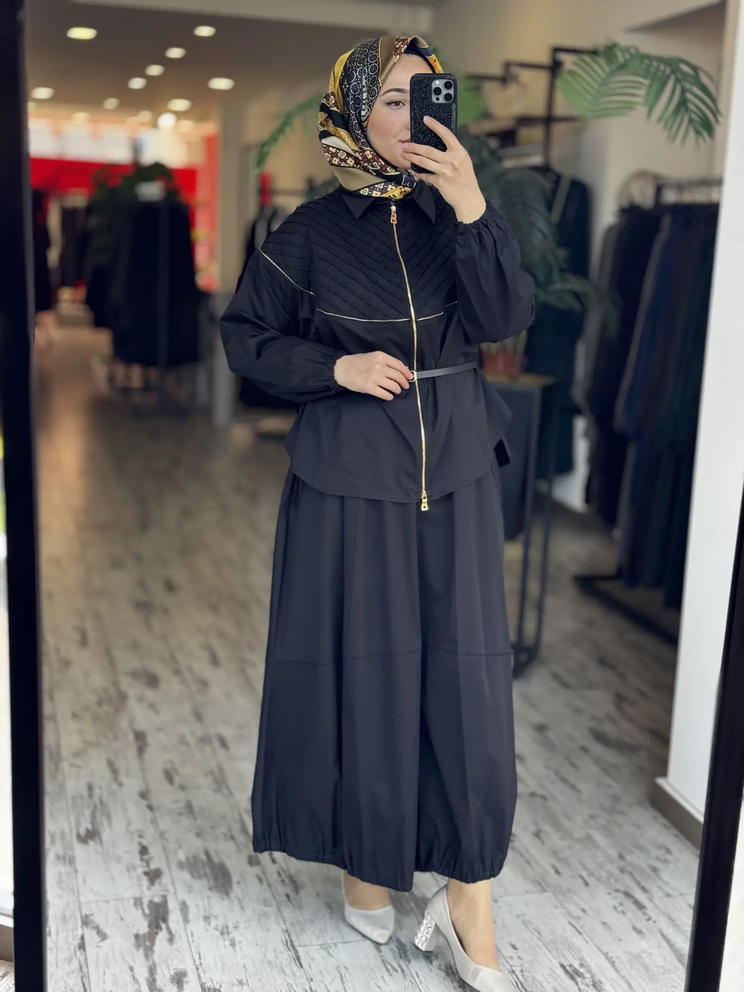 Misswhence Drape ve Fermuar Detaylı Ceket Etek Takım 39307