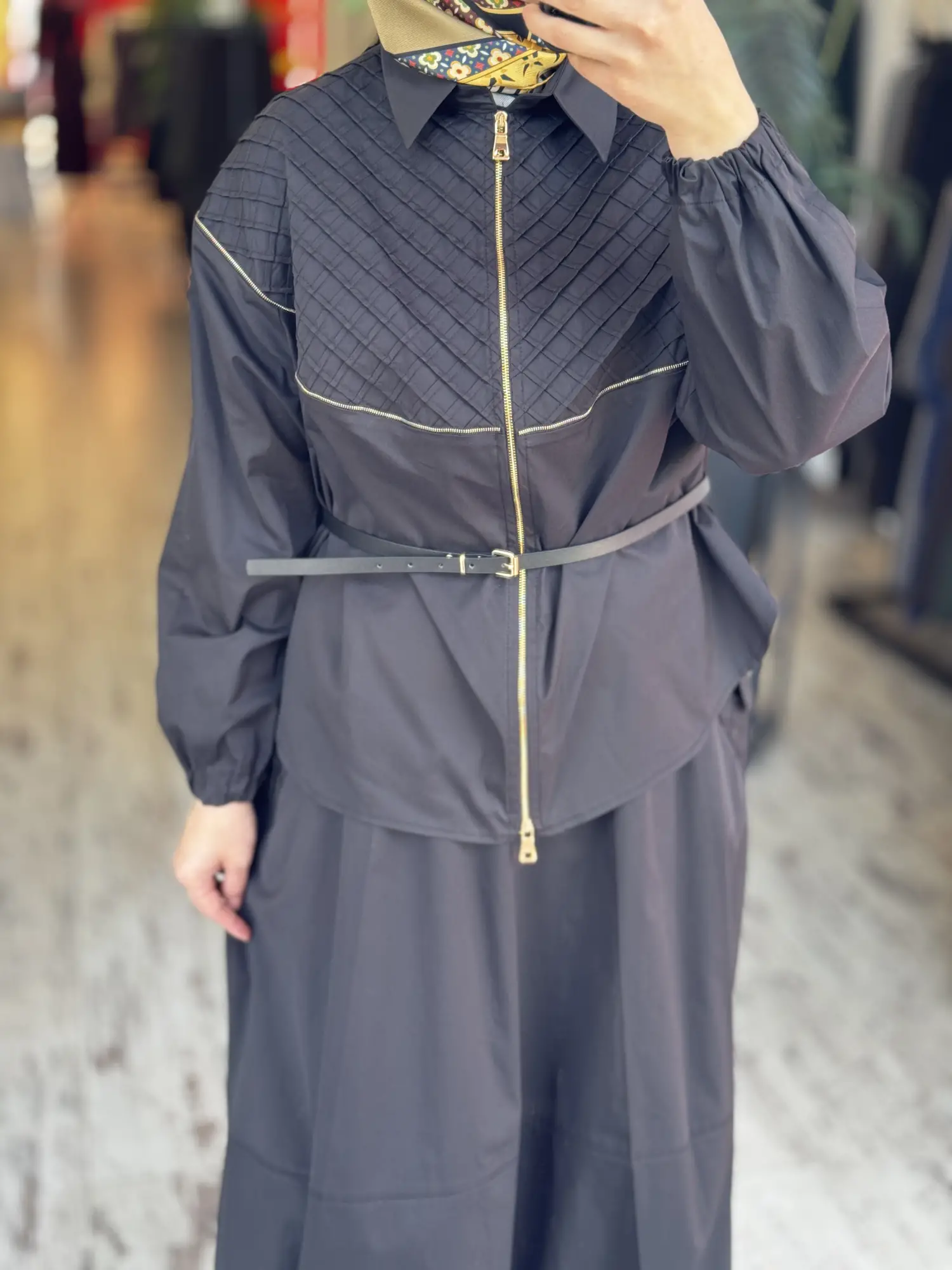 Misswhence Drape ve Fermuar Detaylı Ceket Etek Takım 39307