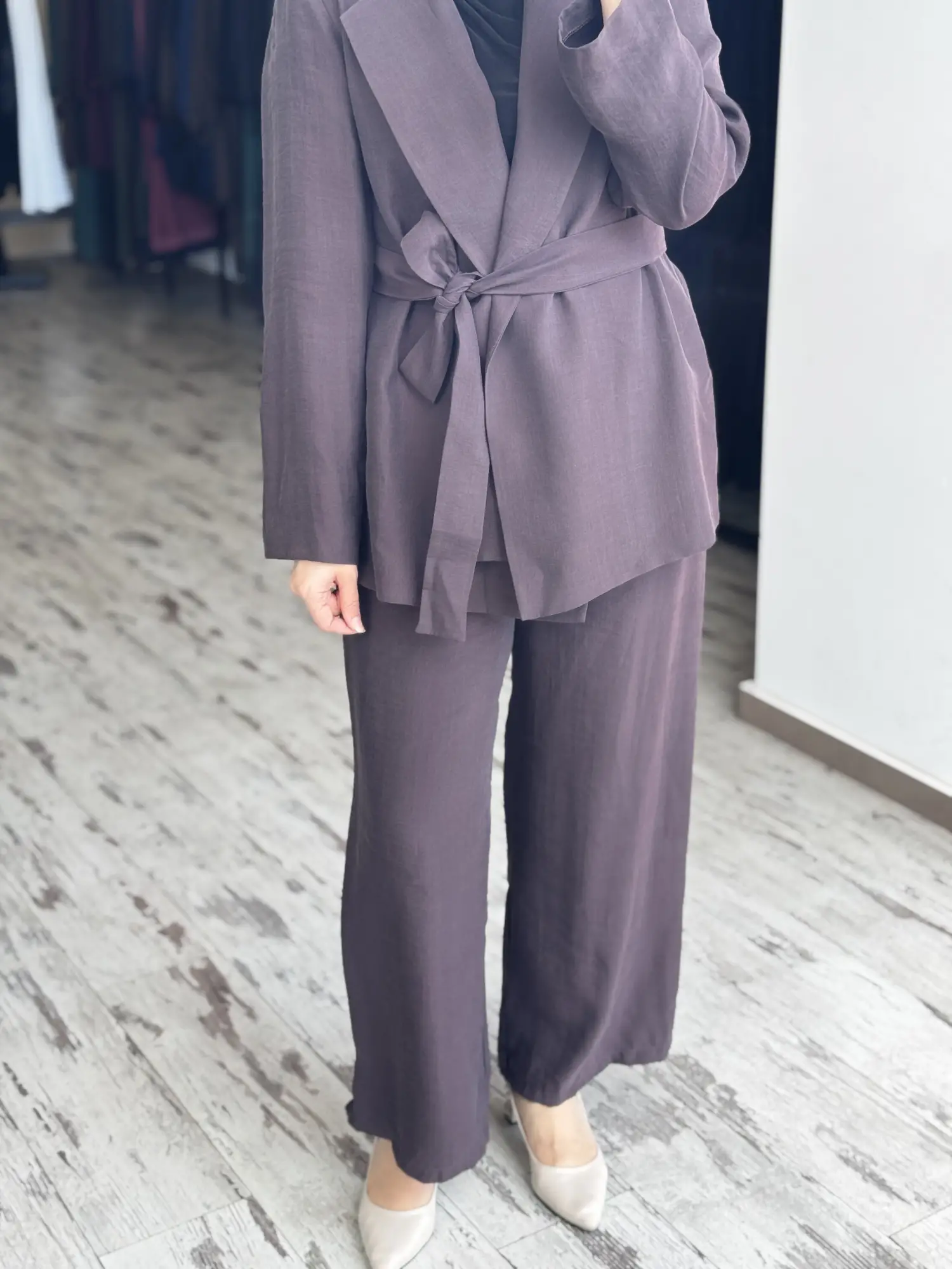 MAQ Sırtı Nakışlı Tencel Ceket Pantolon Takım