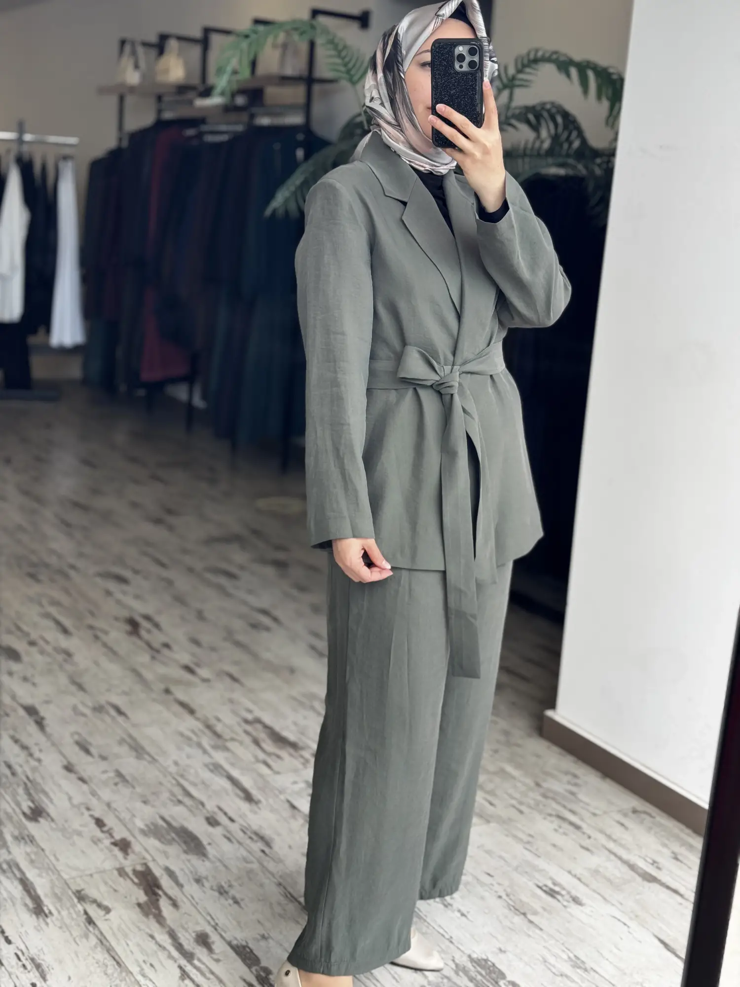 MAQ Sırtı Nakışlı Tencel Ceket Pantolon Takım