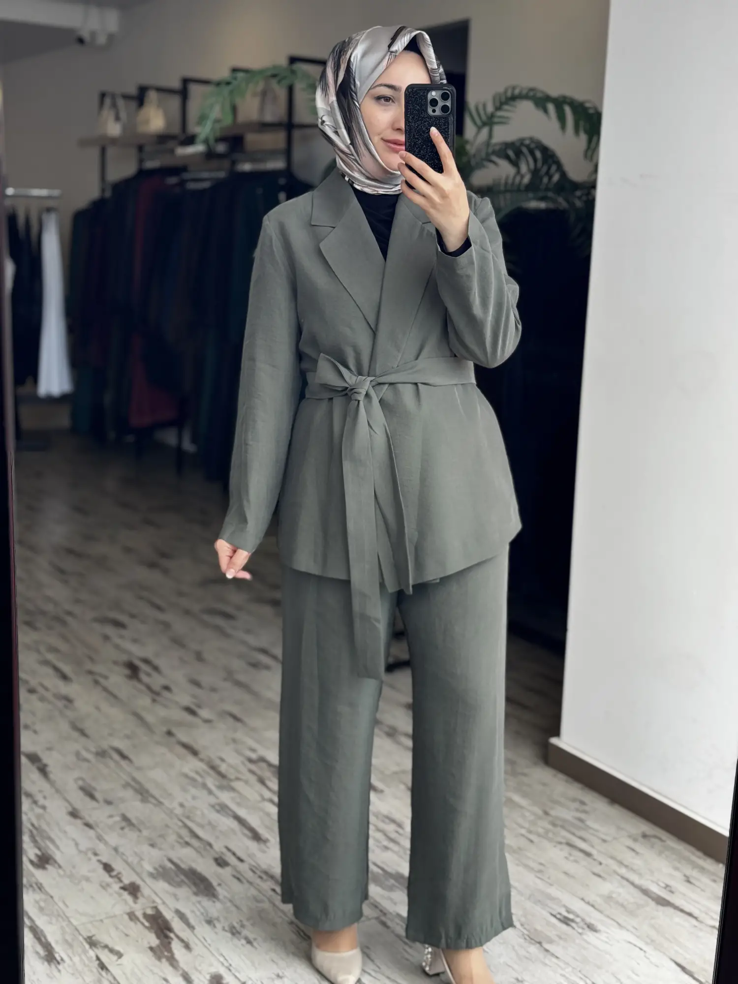 MAQ Sırtı Nakışlı Tencel Ceket Pantolon Takım