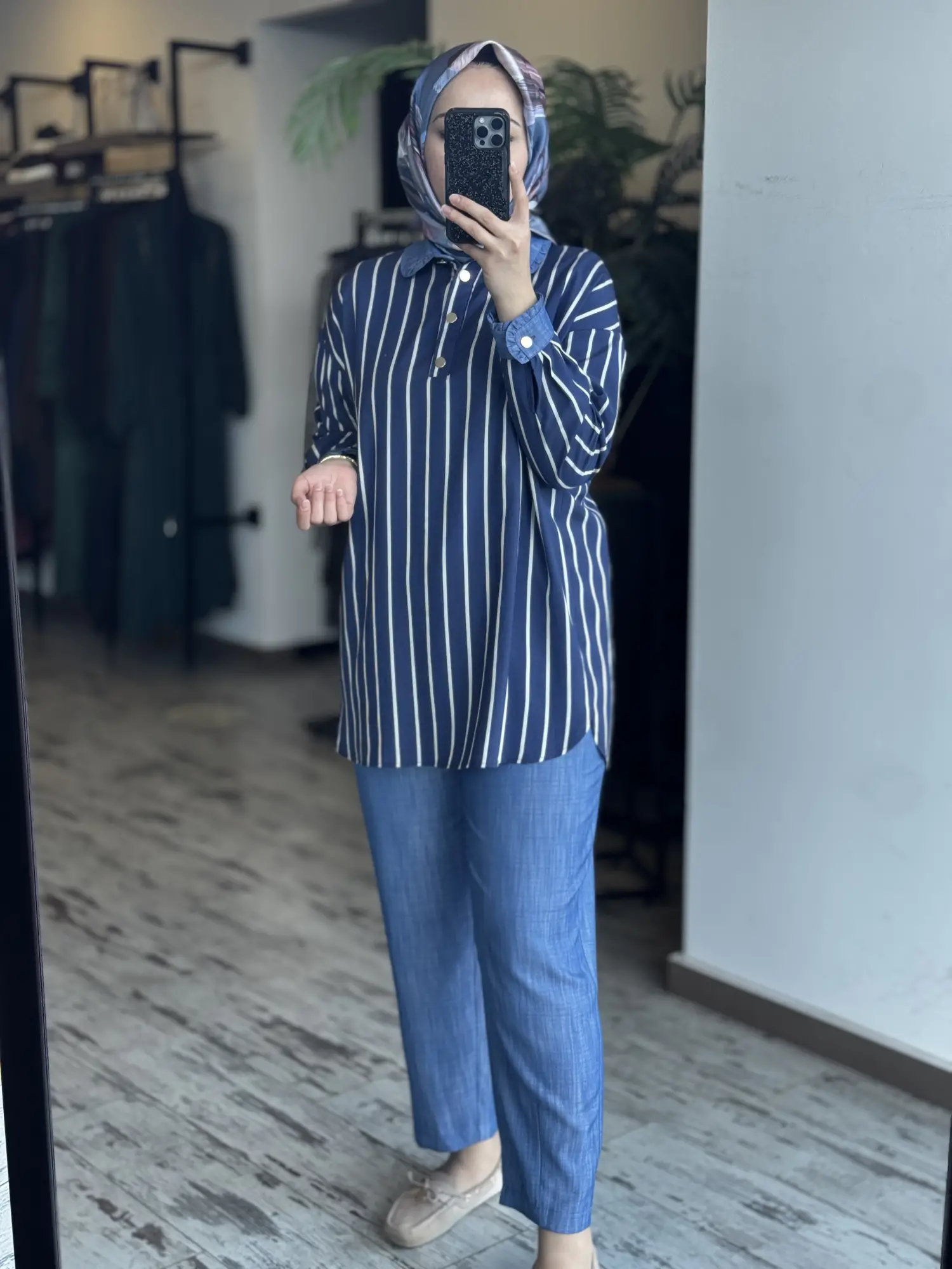 Tığ Triko Yakası Fırfır Detaylı Yarım Patlı Tunik Pantolon Takım TKM5057