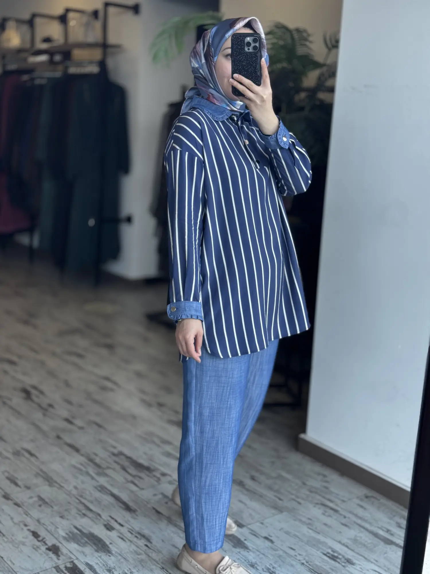 Tığ Triko Yakası Fırfır Detaylı Yarım Patlı Tunik Pantolon Takım TKM5057