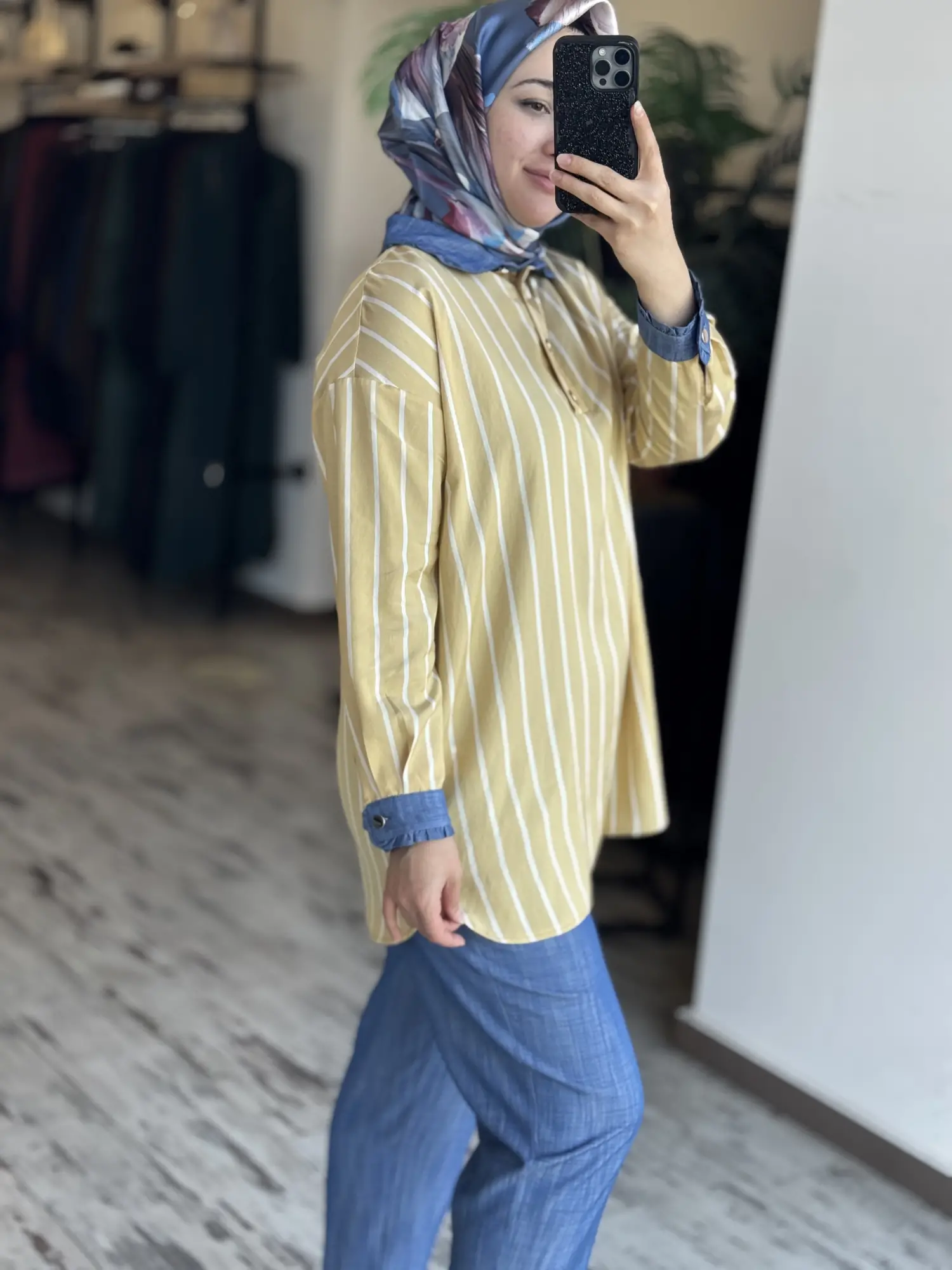 Tığ Triko Yakası Fırfır Detaylı Yarım Patlı Tunik Pantolon Takım TKM5057