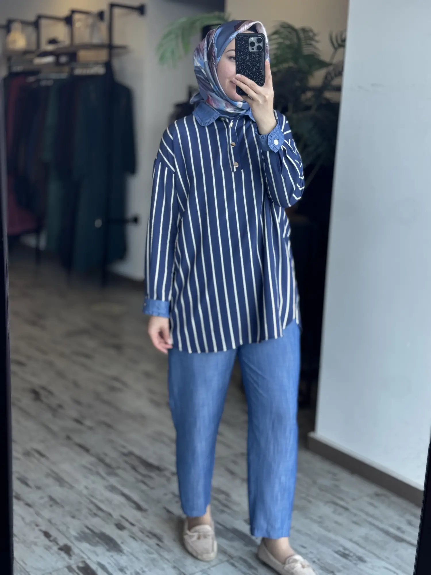 Tığ Triko Yakası Fırfır Detaylı Yarım Patlı Tunik Pantolon Takım TKM5057