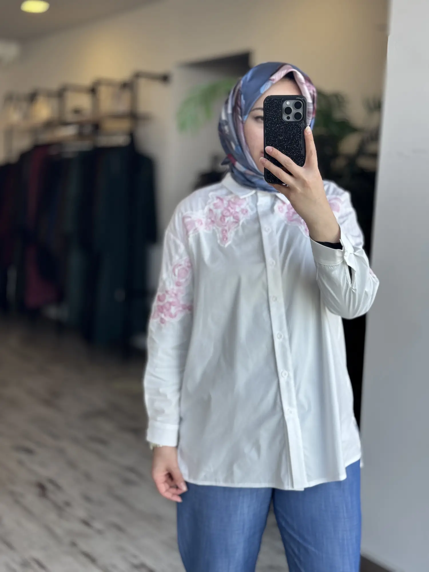 Tığ Triko Nakış Detaylı Çizgili Kumaş Mixli Gömlek GML4013