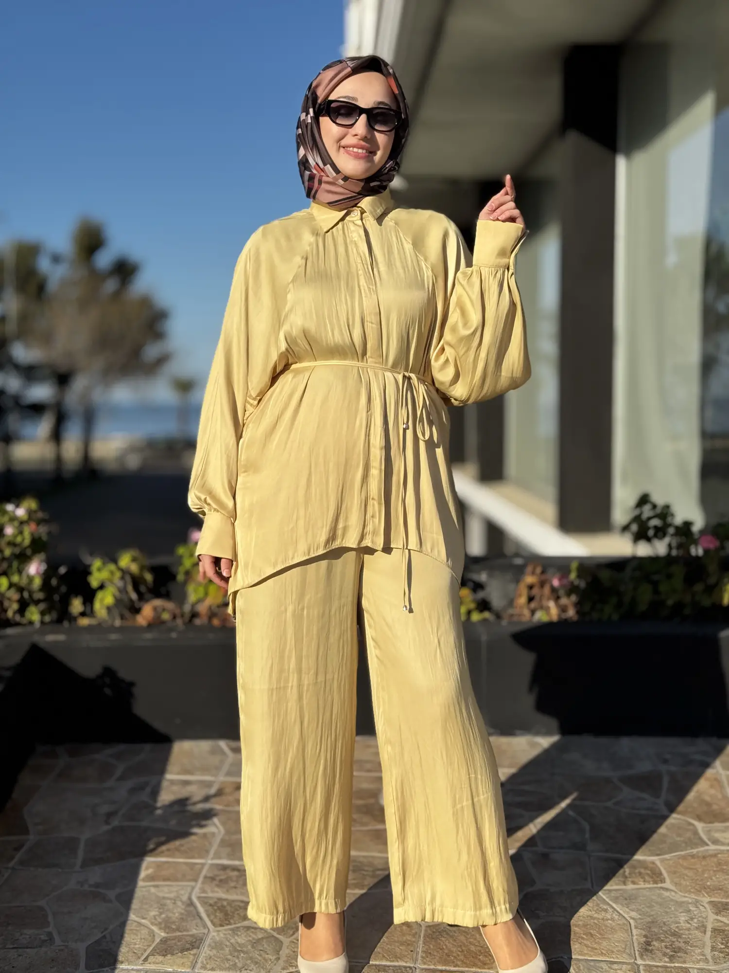 Almarwah Saten Kıraşlı Gömlek Pantolon Takım 202974