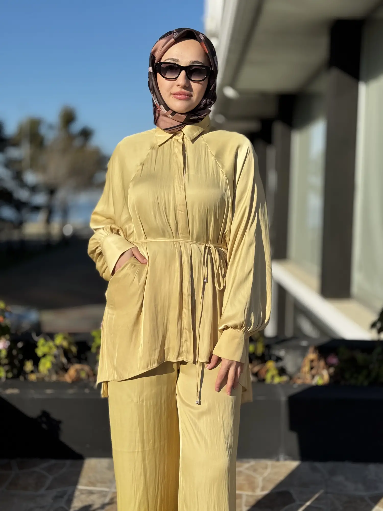 Almarwah Saten Kıraşlı Gömlek Pantolon Takım 202974