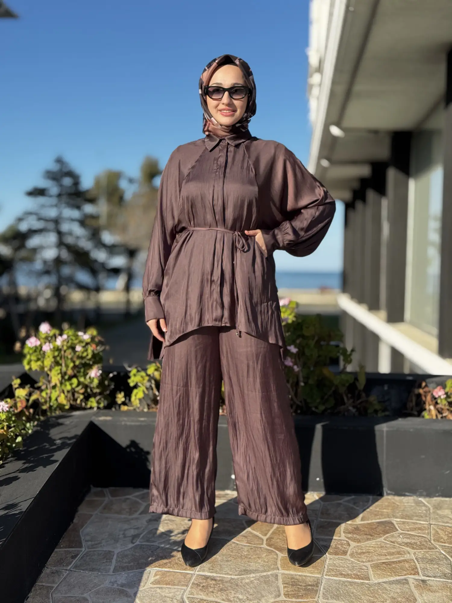 Almarwah Saten Kıraşlı Gömlek Pantolon Takım 202974