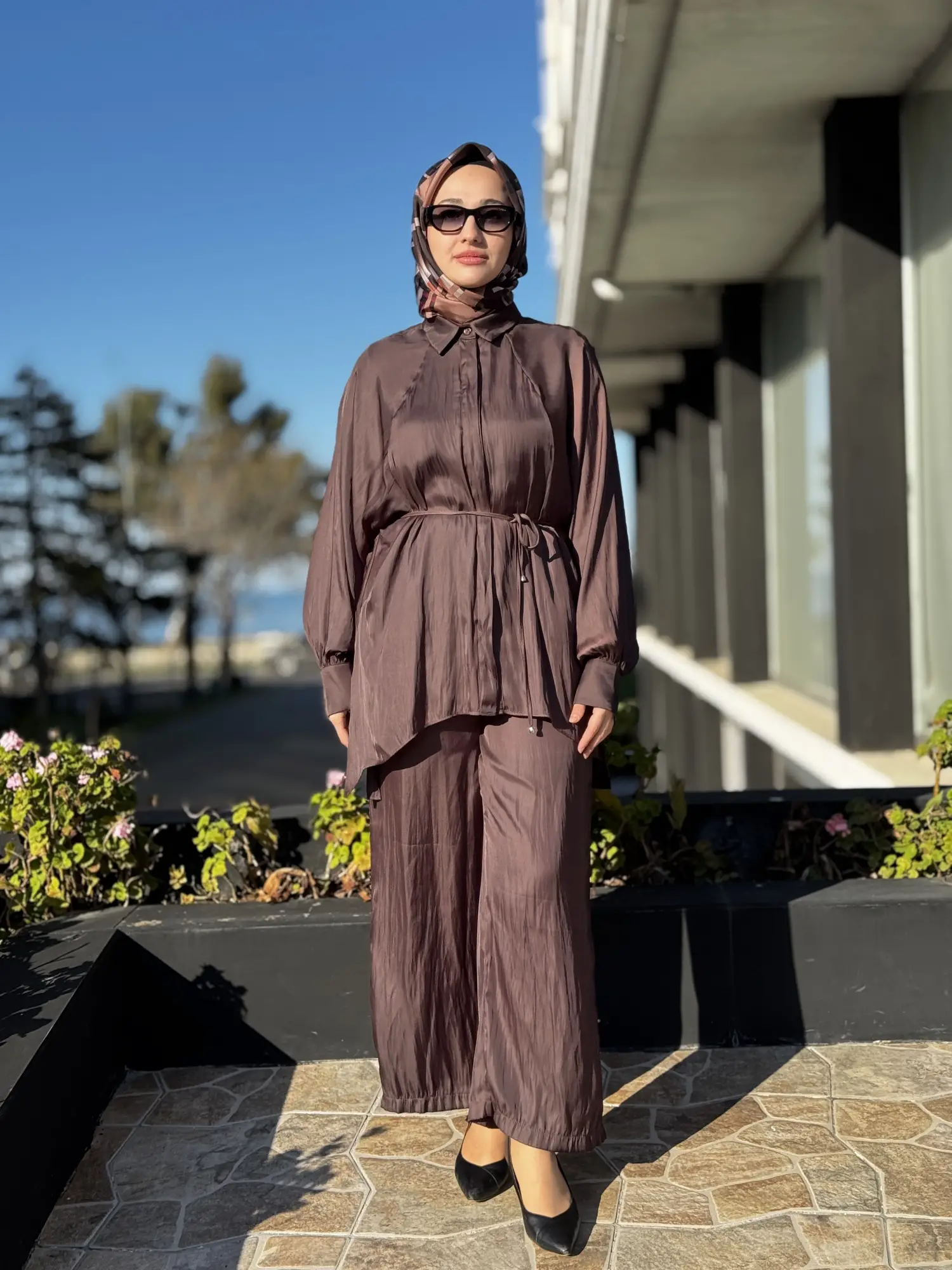 Almarwah Saten Kıraşlı Gömlek Pantolon Takım 202974