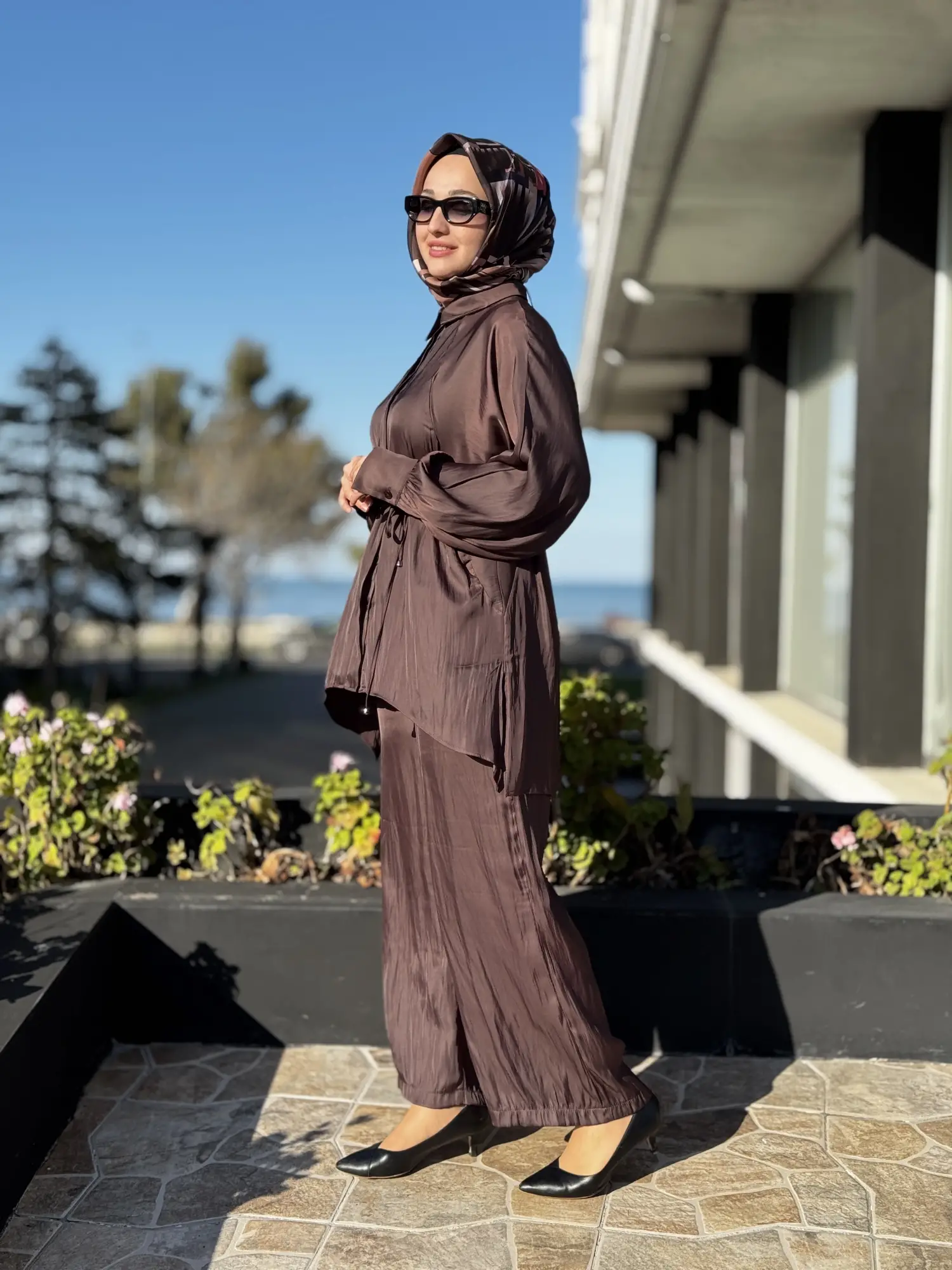 Almarwah Saten Kıraşlı Gömlek Pantolon Takım 202974