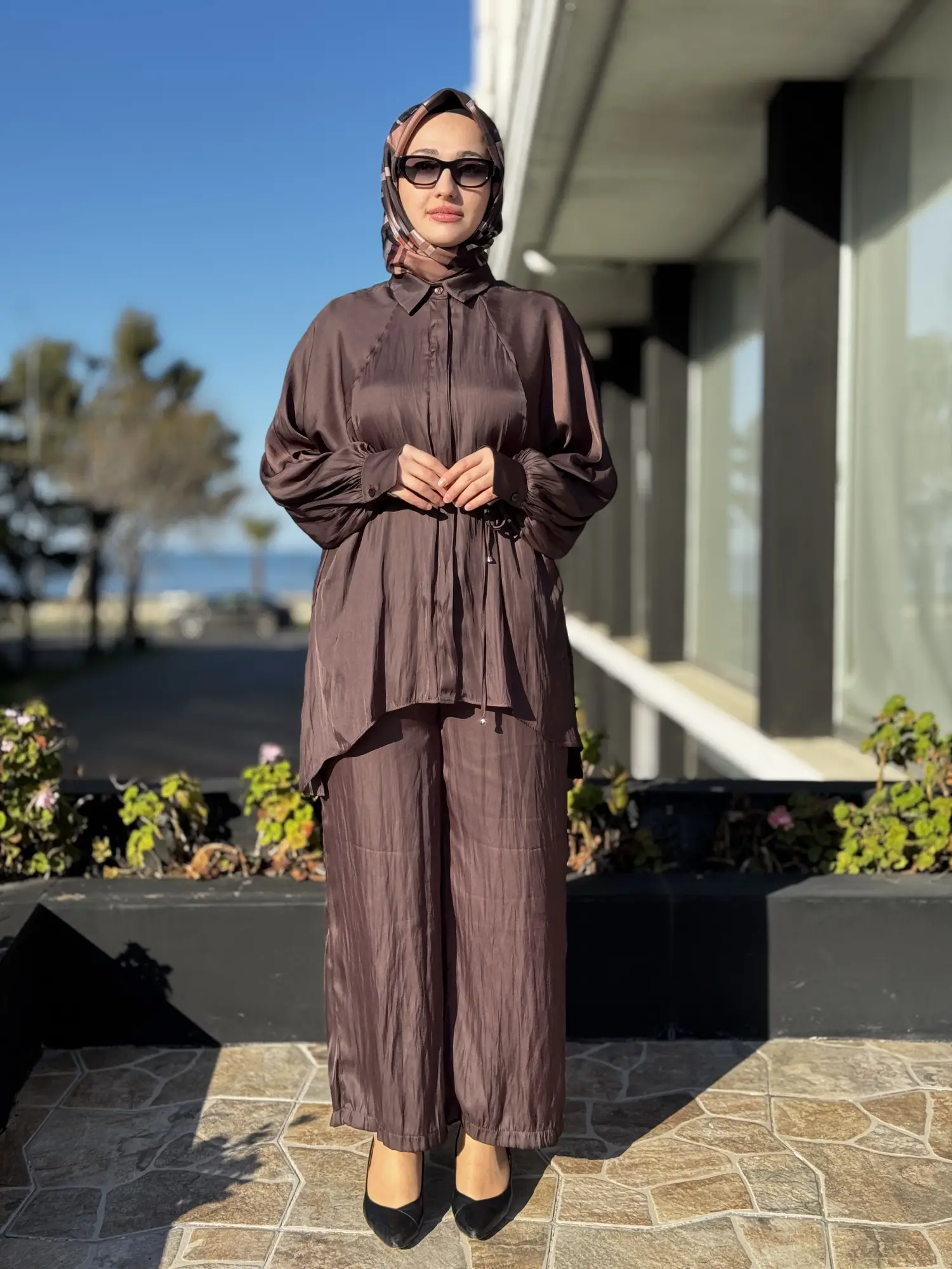 Almarwah Saten Kıraşlı Gömlek Pantolon Takım 202974