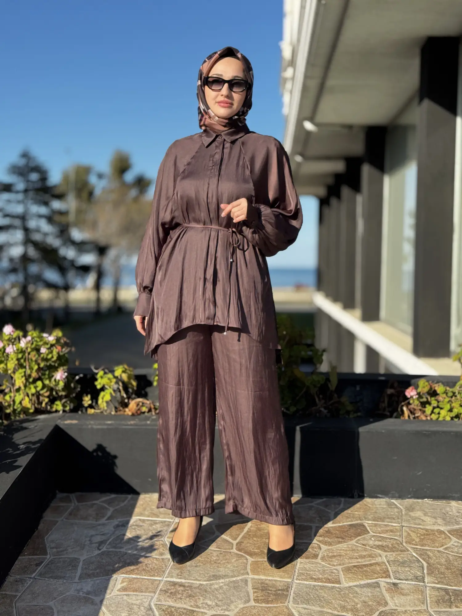 Almarwah Saten Kıraşlı Gömlek Pantolon Takım 202974
