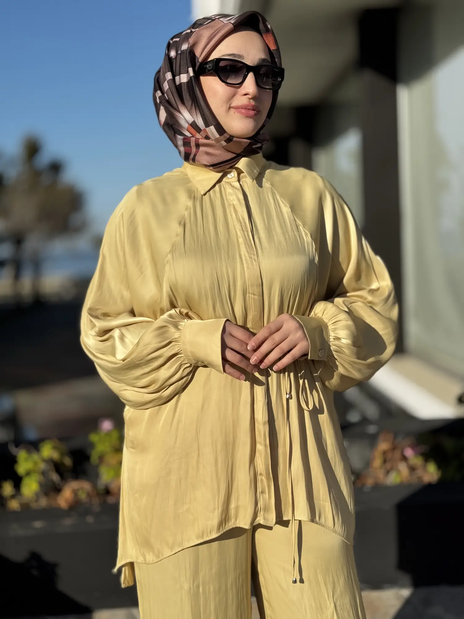 Almarwah Saten Kıraşlı Gömlek Pantolon Takım 202974