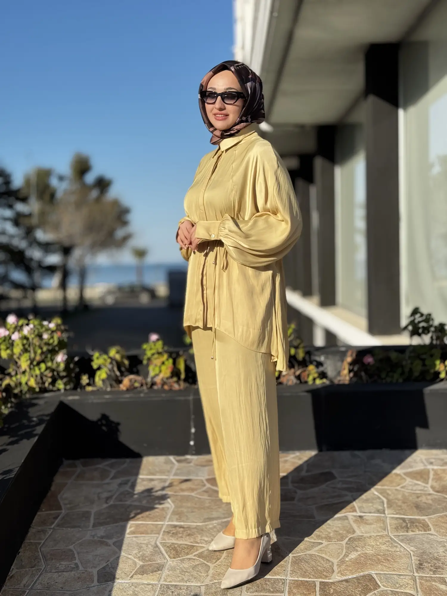 Almarwah Saten Kıraşlı Gömlek Pantolon Takım 202974