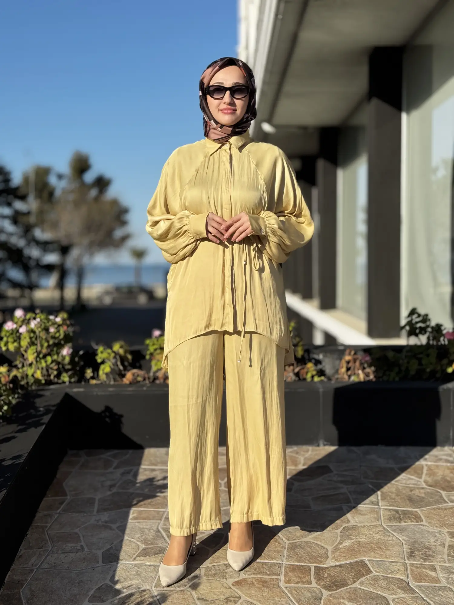 Almarwah Saten Kıraşlı Gömlek Pantolon Takım 202974