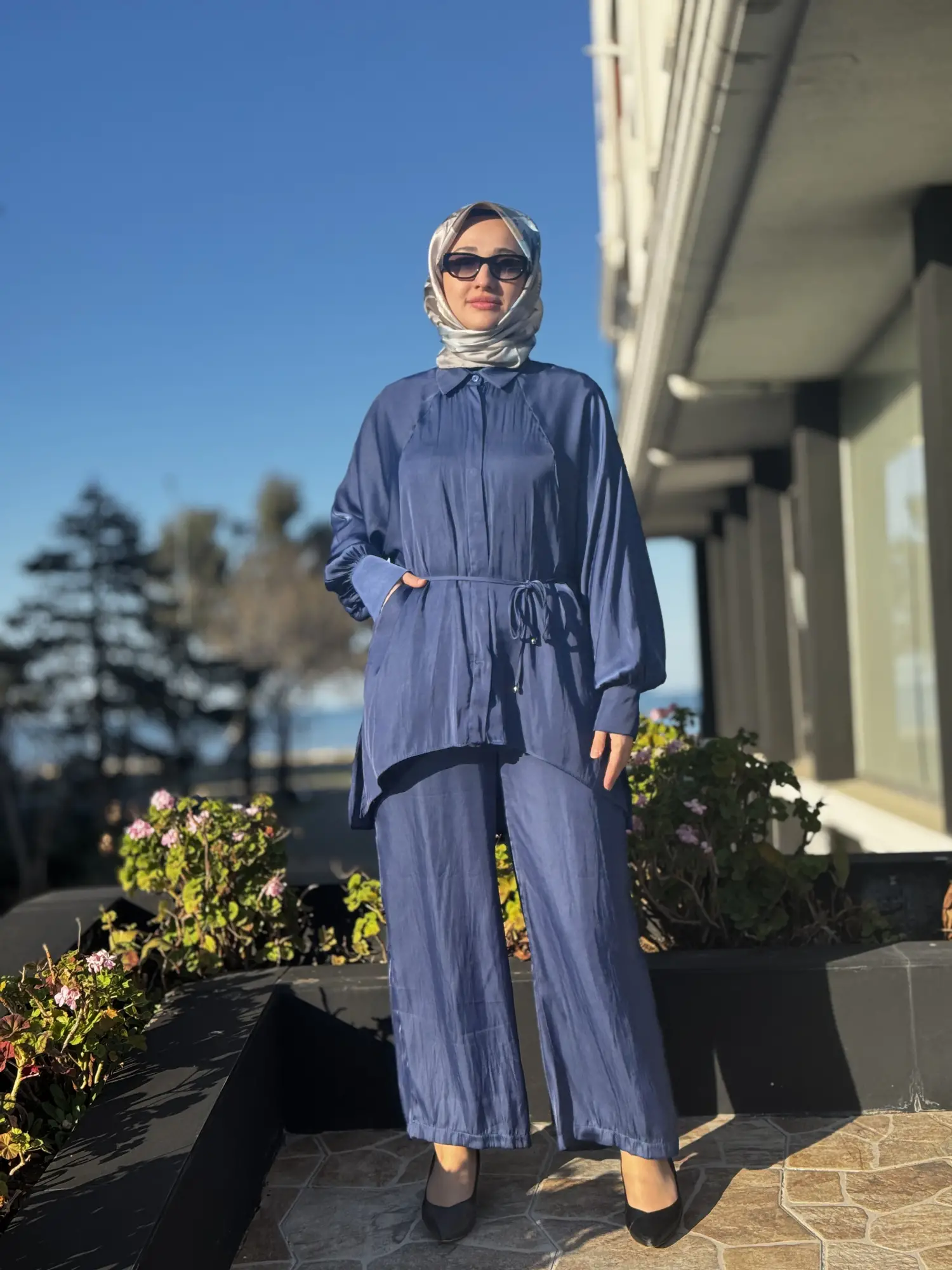 Almarwah Saten Kıraşlı Gömlek Pantolon Takım 202974