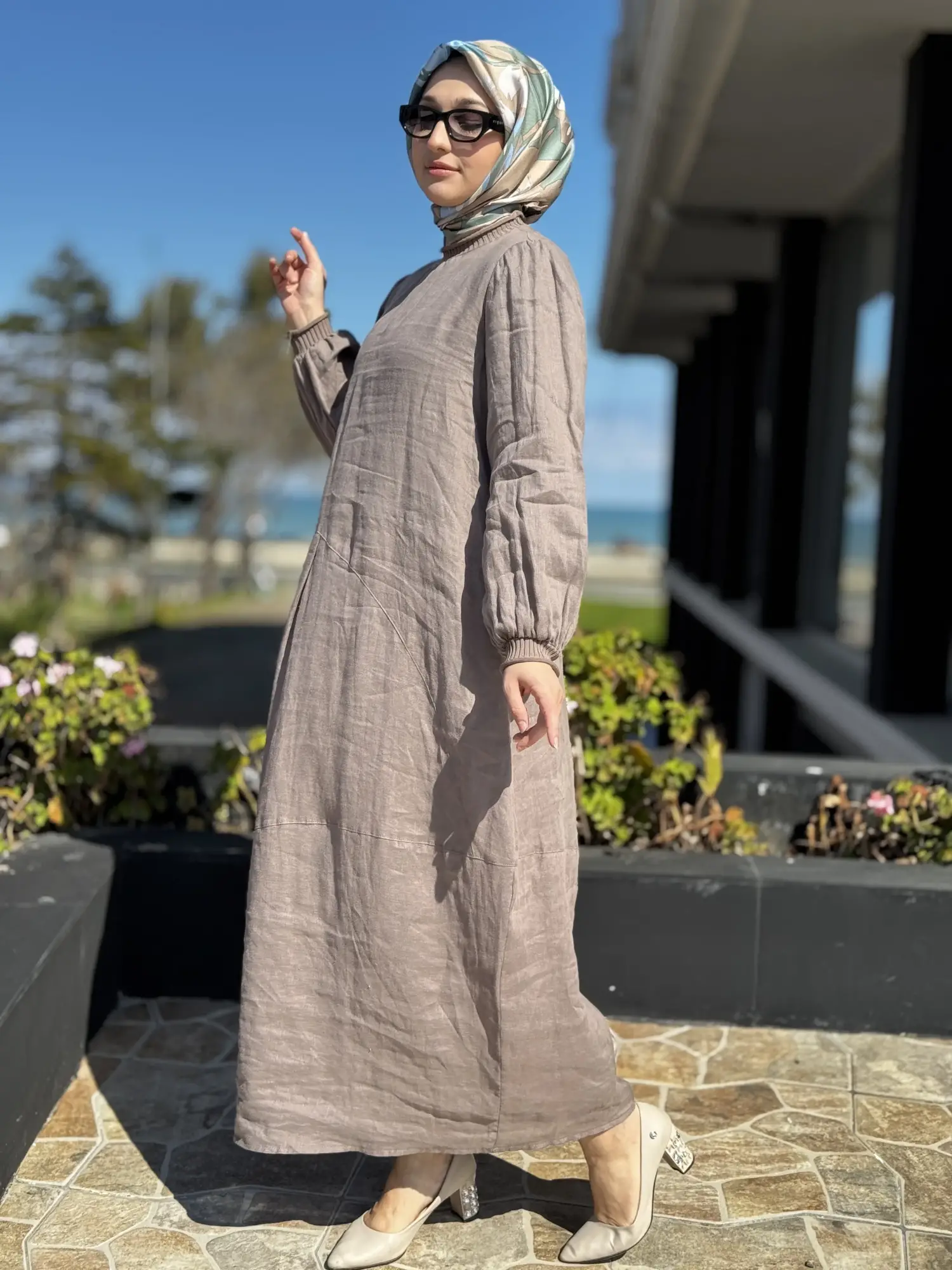 Almarwah Ribana Detaylı Pamuk Keten Elbise 303904