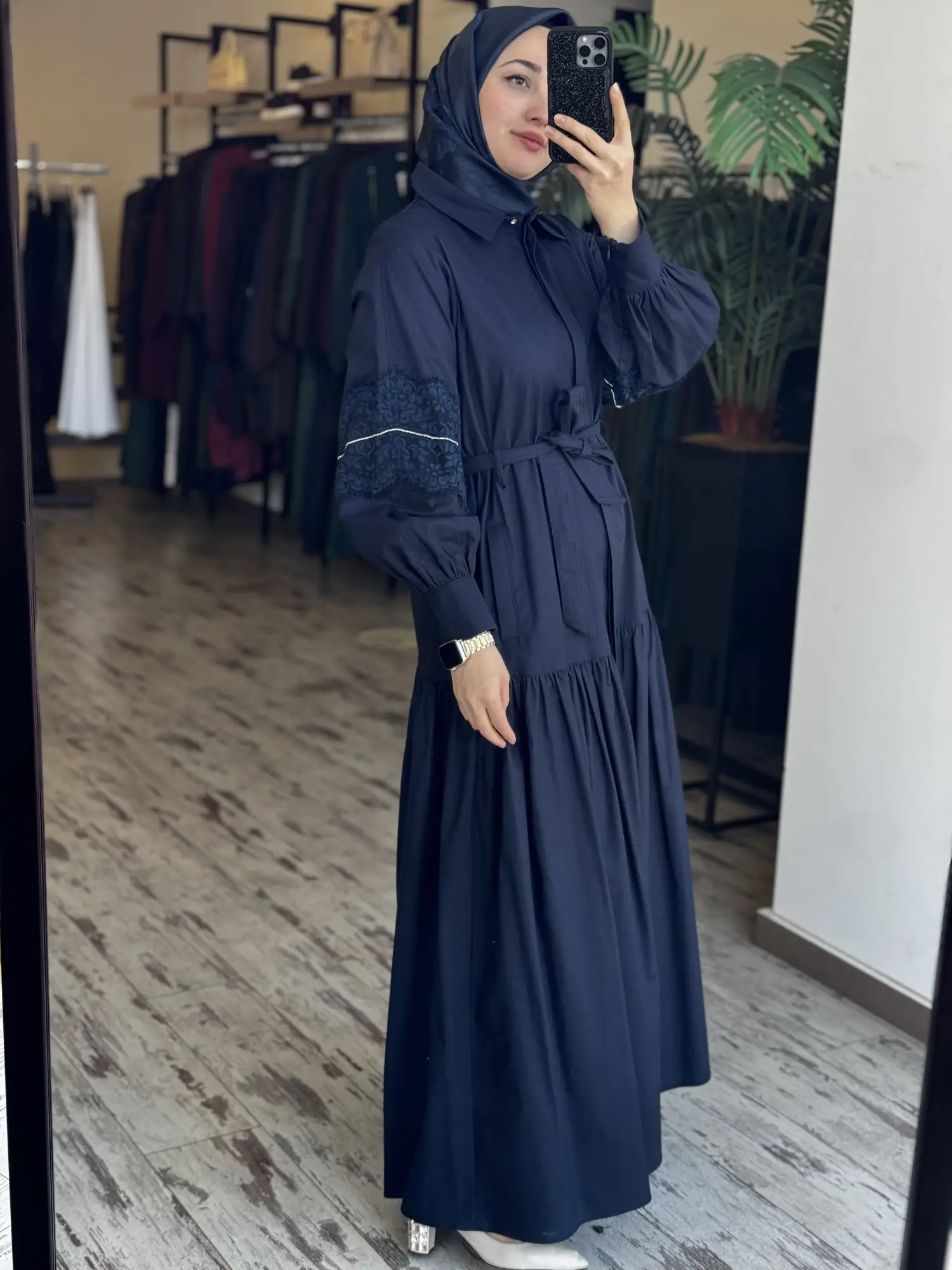 Kayra Kolları Güpür Detaylı Düğmeli Gömlek Elbise KA83002