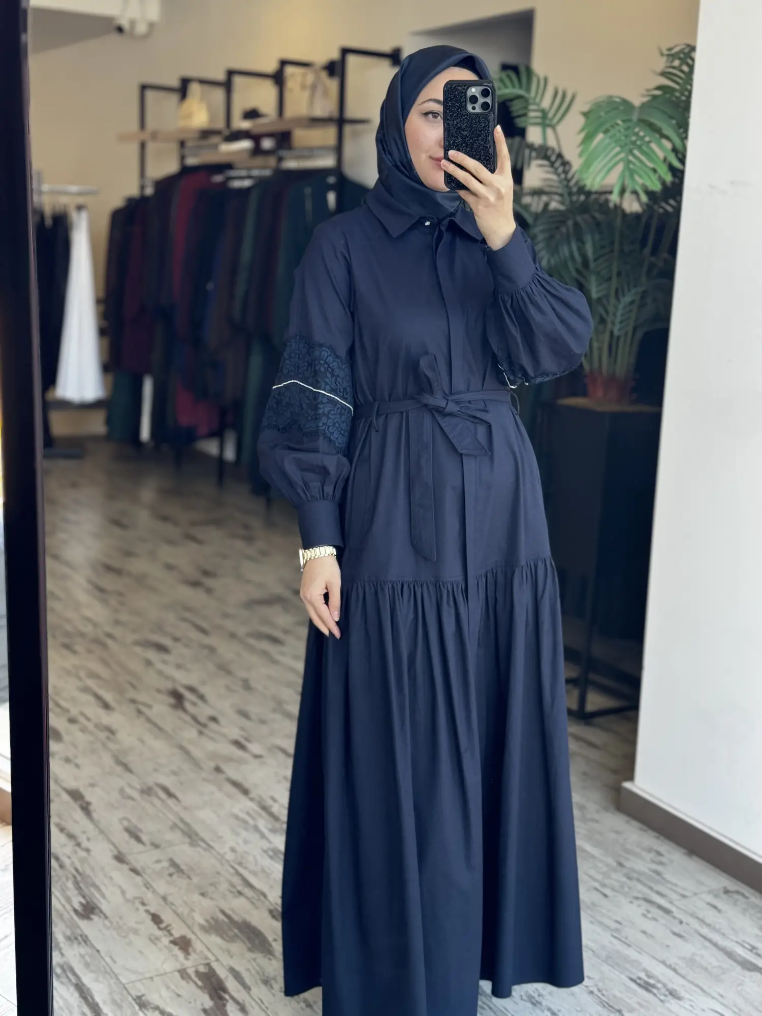 Kayra Kolları Güpür Detaylı Düğmeli Gömlek Elbise KA83002