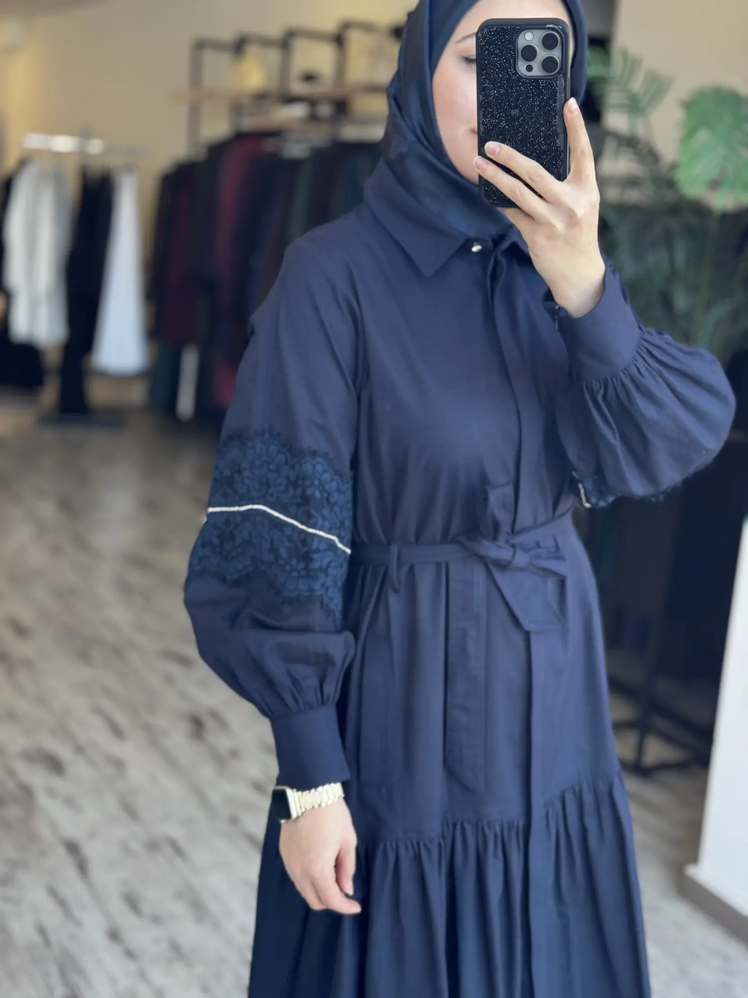 Kayra Kolları Güpür Detaylı Düğmeli Gömlek Elbise KA83002