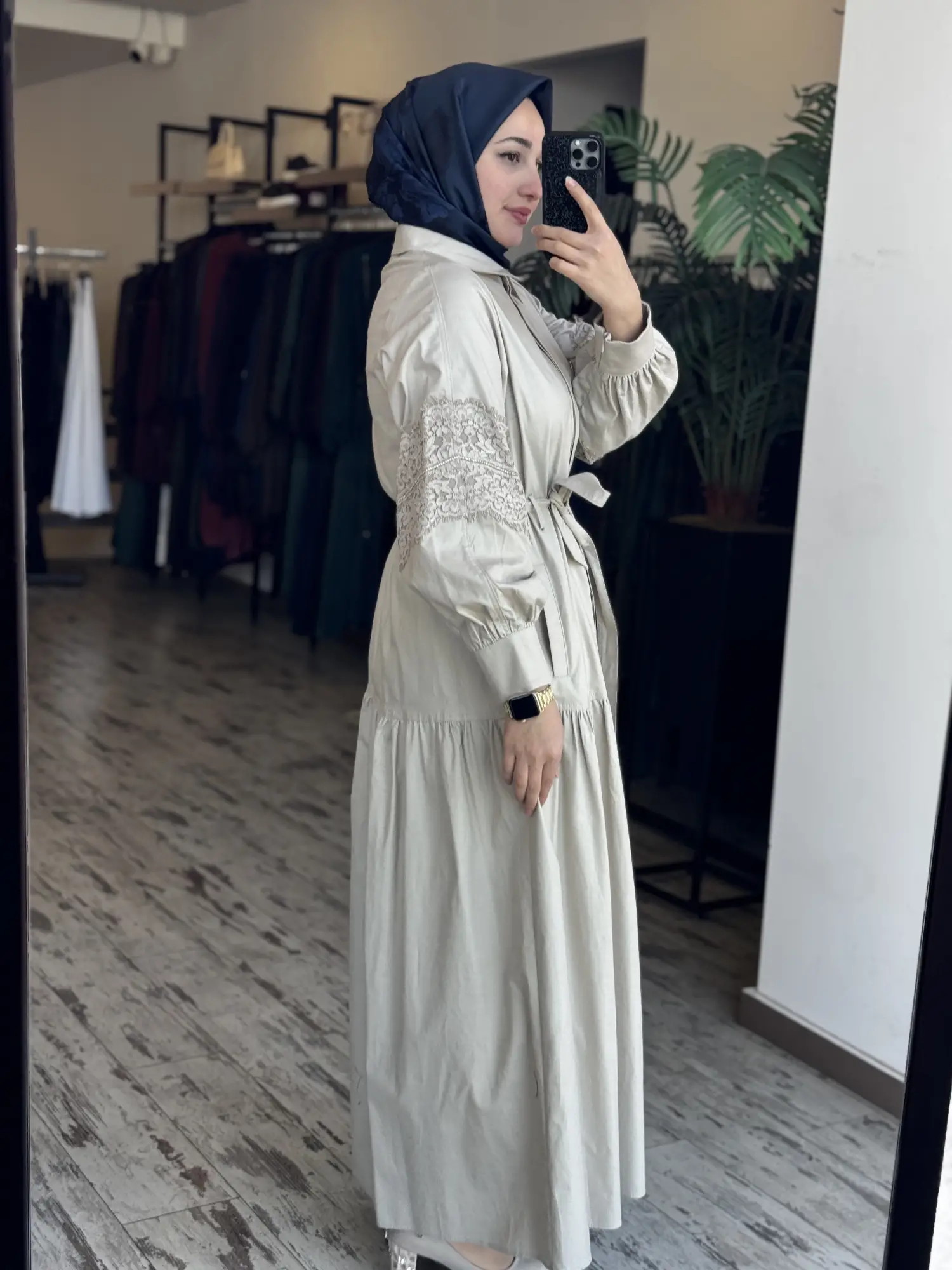 Kayra Kolları Güpür Detaylı Düğmeli Gömlek Elbise KA83002