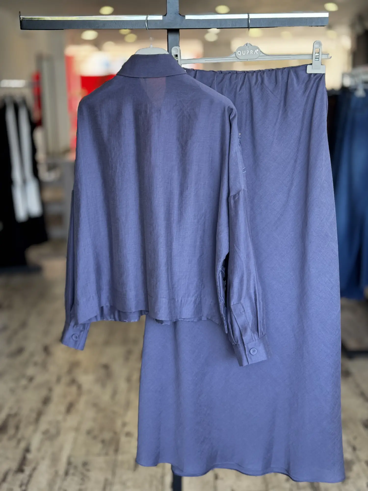 Qupra Taş Baskılı Düğmeli Ceket(Gömlek) Etek Takım WAD1200